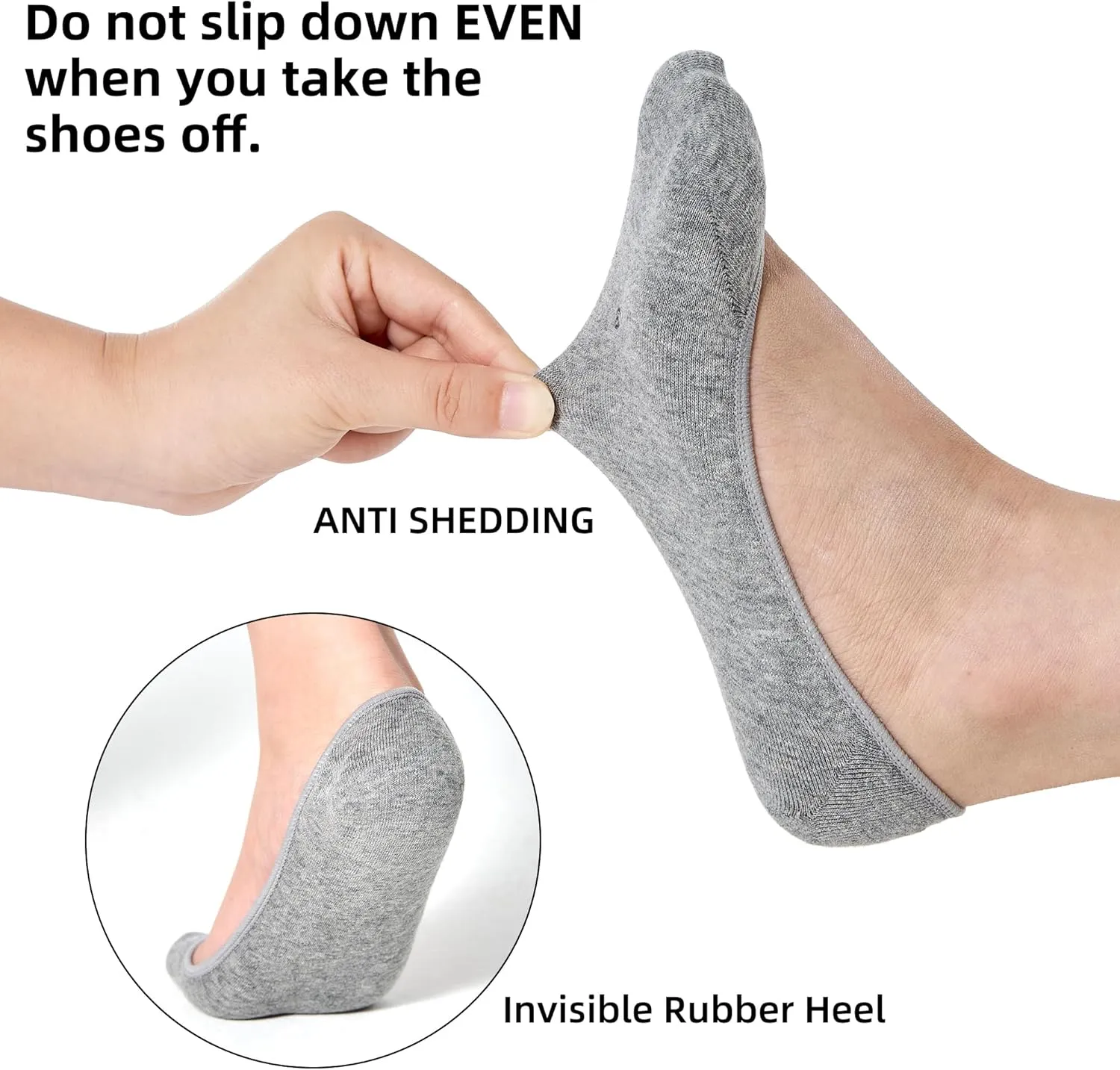 8 Pairs Women's No Show Socks - Ultra Low Cut, Non-Slip Silicone Grip, Invisible Liner for Flats and Boat Shoes, US Sizes 9-11, Gray