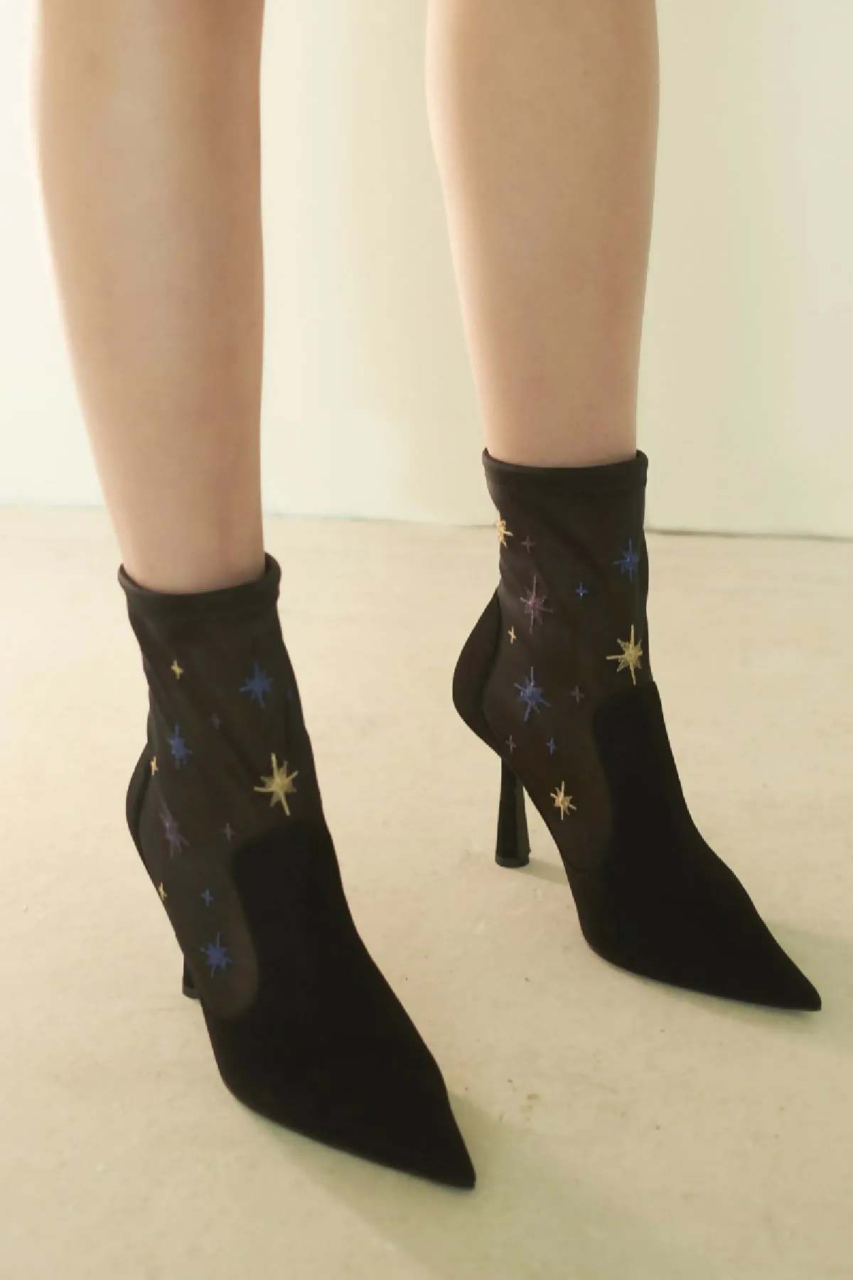 Anna Boot 95 Black Suede and Star Embroidery