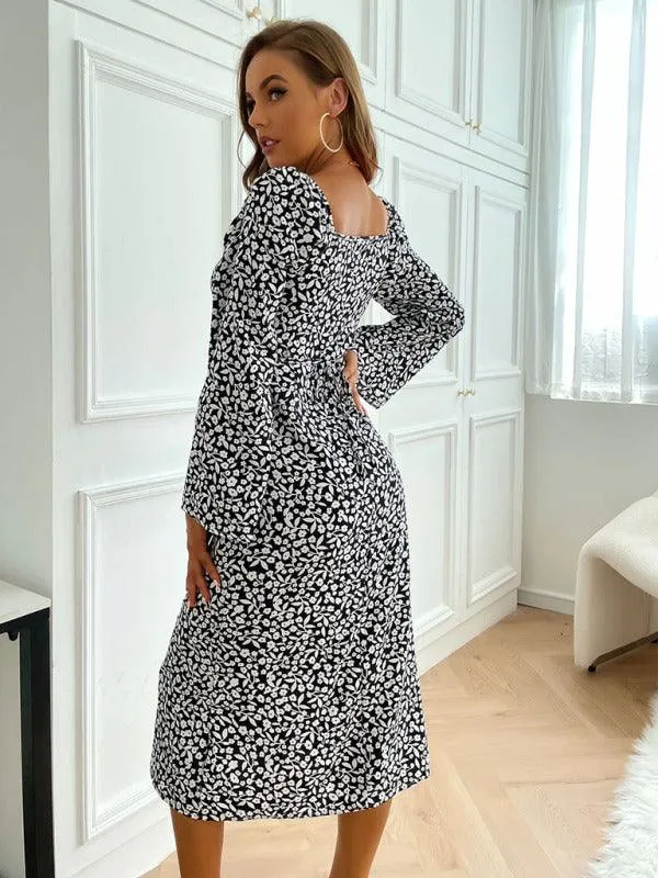 Backless Maxi Dress with Long Sleeves and Chic Print for Women