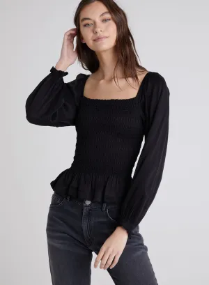 Bella Dahl Long Sleeve Smocked Top in Black