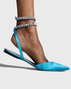 Bice Rhinestone Embellished Strap Flats In Blue