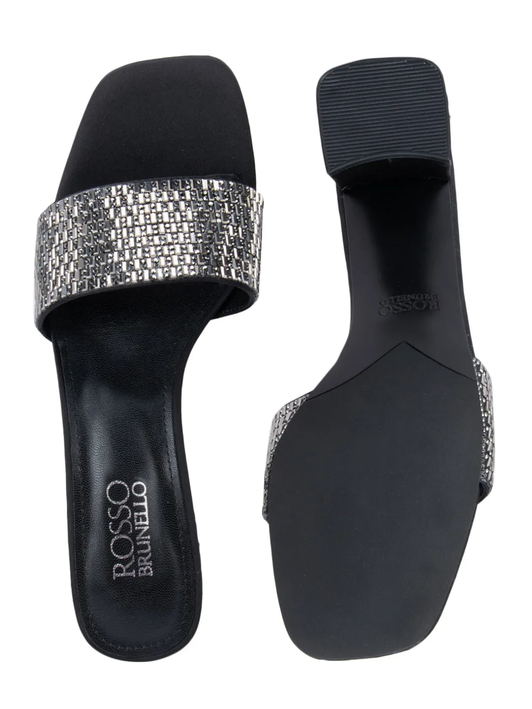 Black Stud Embellished Strap Heels