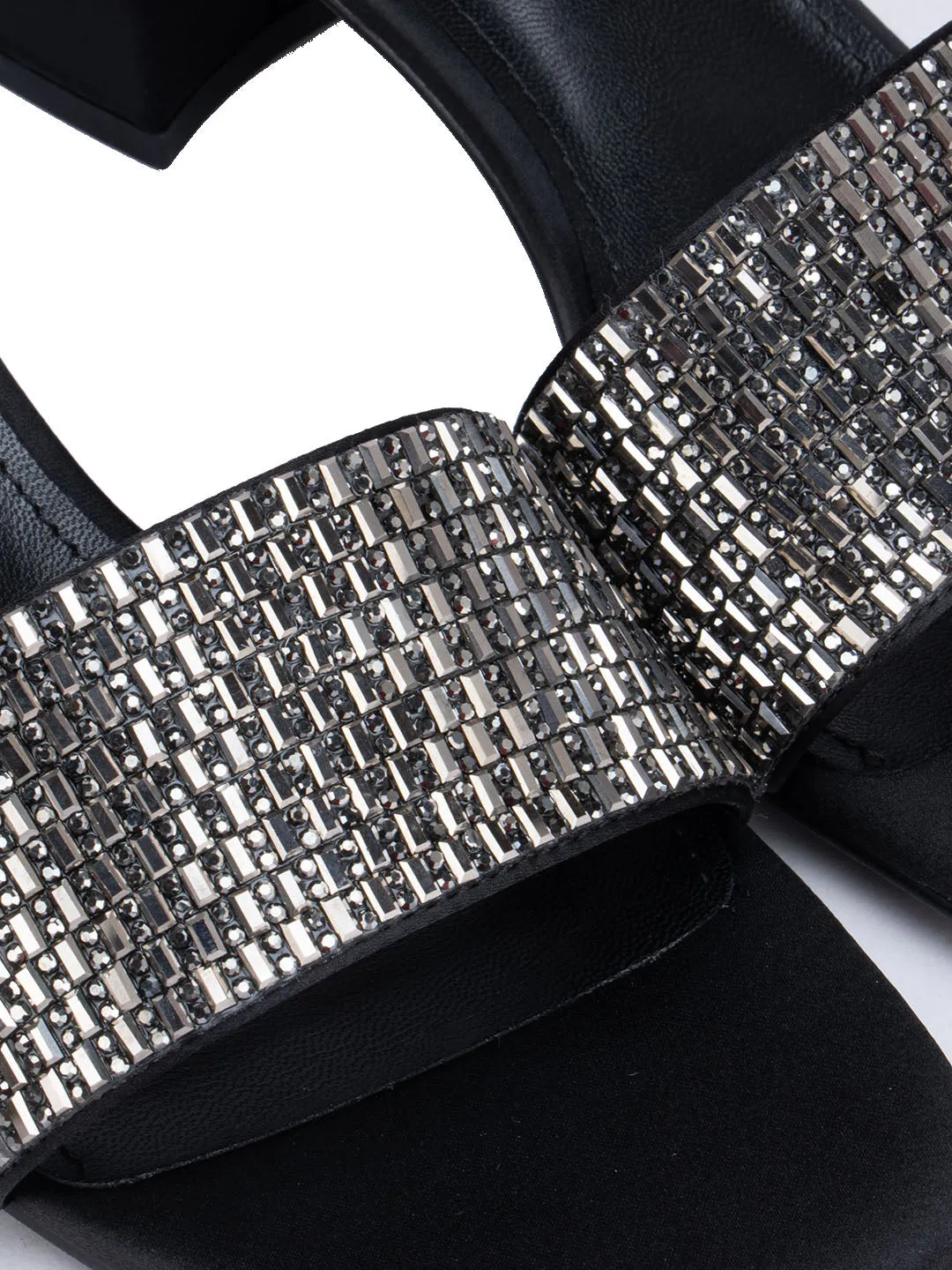 Black Stud Embellished Strap Heels
