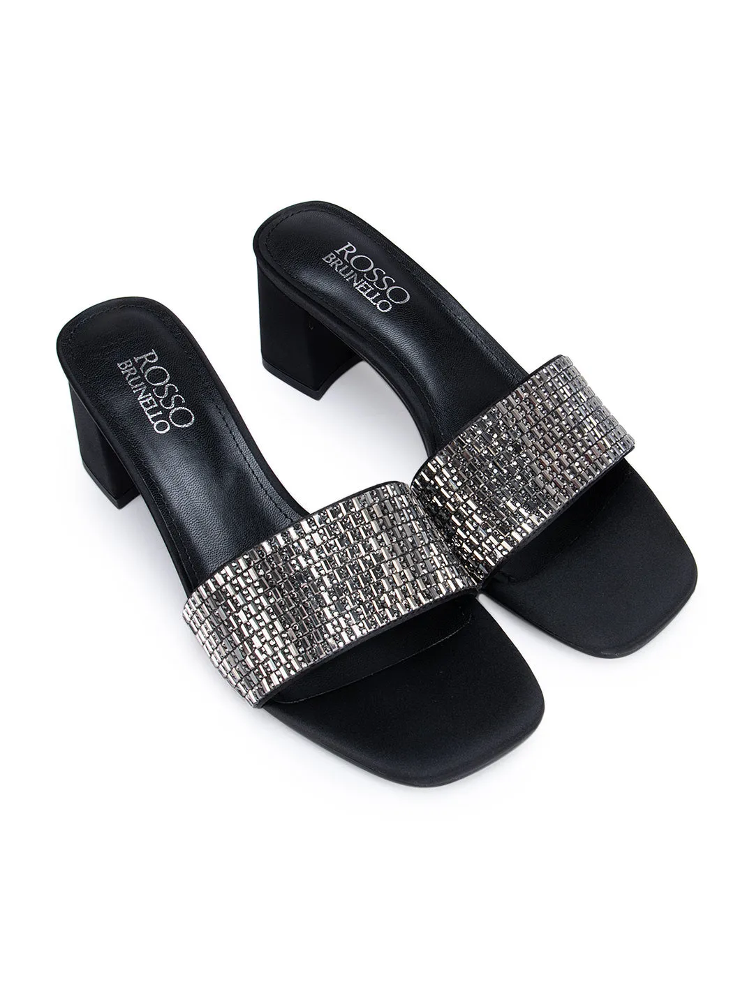 Black Stud Embellished Strap Heels