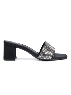 Black Stud Embellished Strap Heels