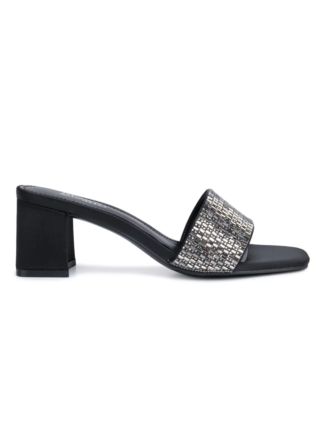 Black Stud Embellished Strap Heels