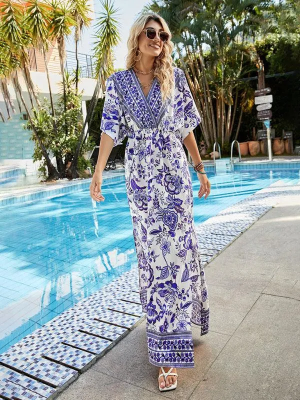 Bohemian Bliss V-Neck Maxi Dress for Summer Getaways