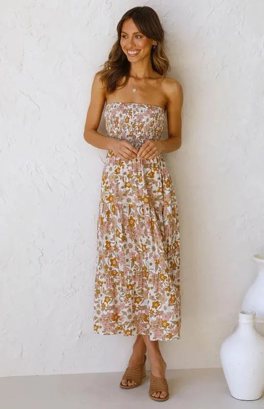 Bohemian Floral Off-Shoulder Maxi Dress