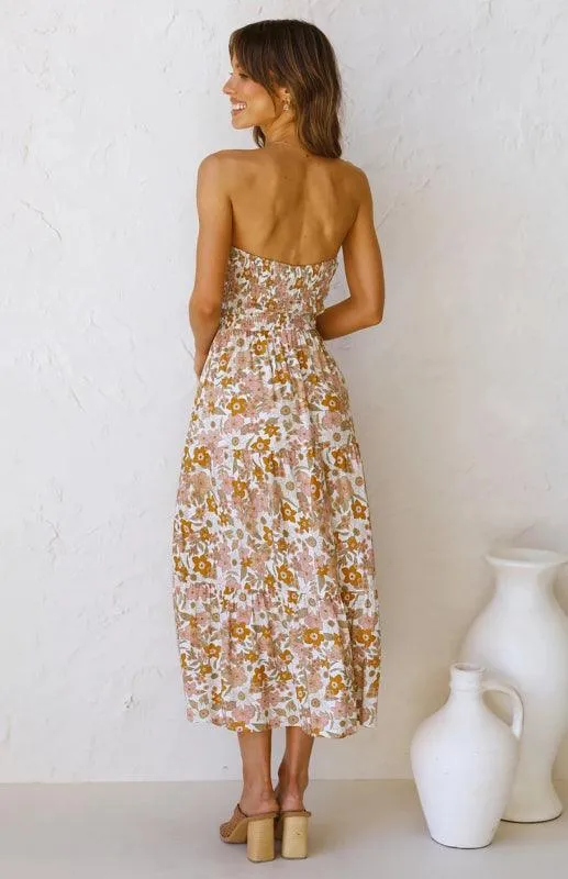Bohemian Floral Off-Shoulder Maxi Dress