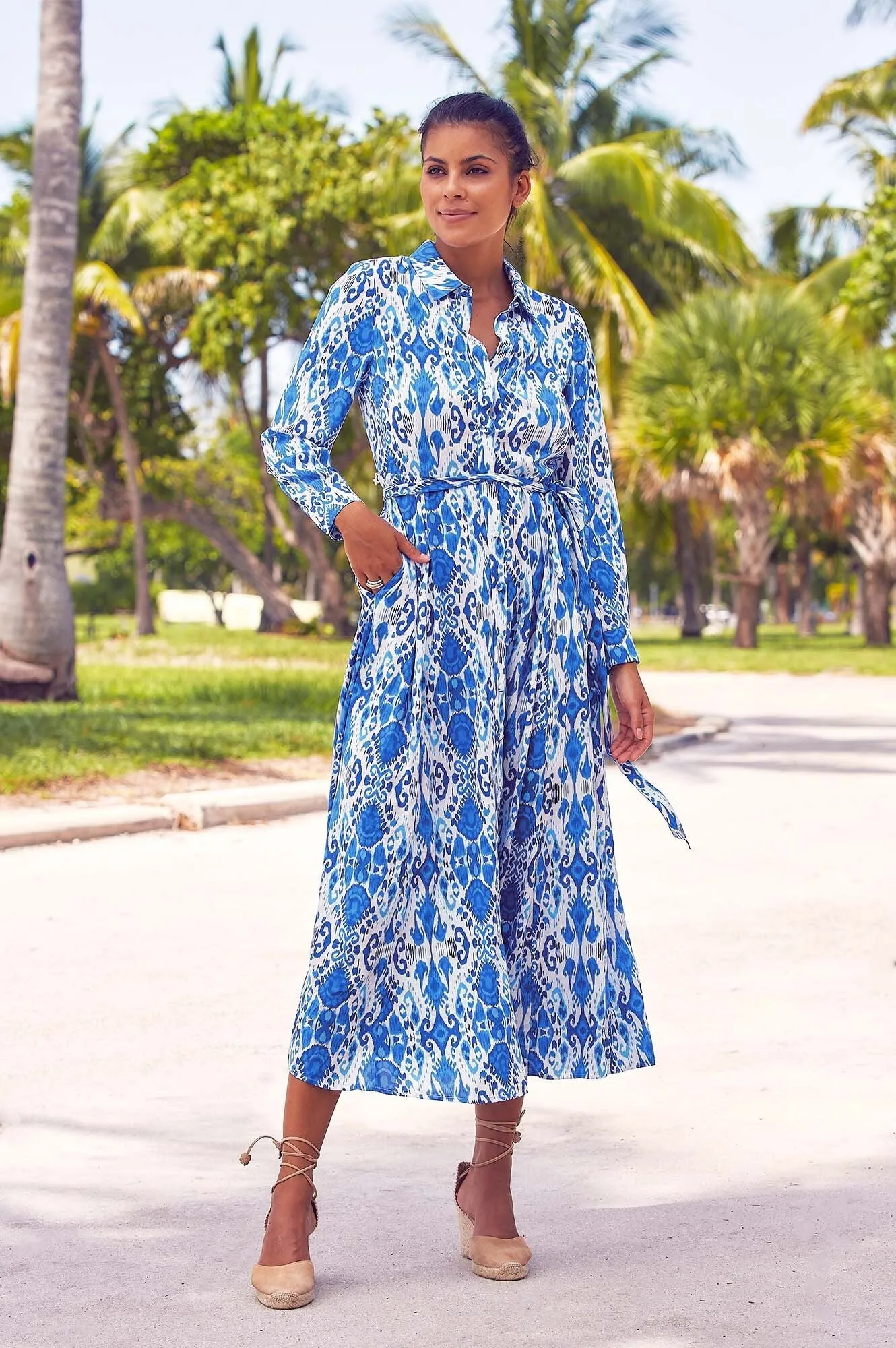 Eliza EcoVero™ Shirt Dress | Ikat Blue/White