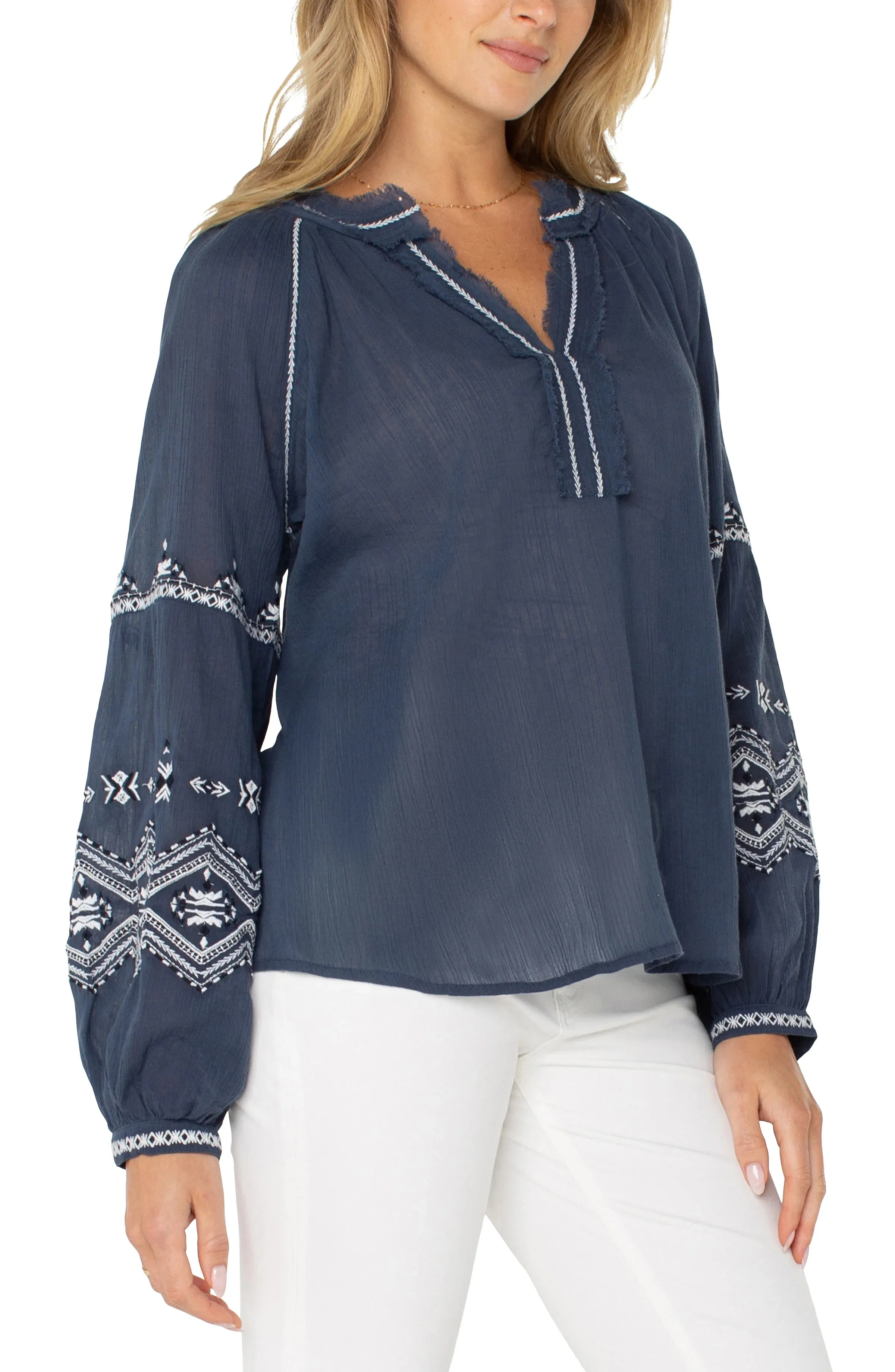 Embroidered Raglan Woven Blouse | Liverpool