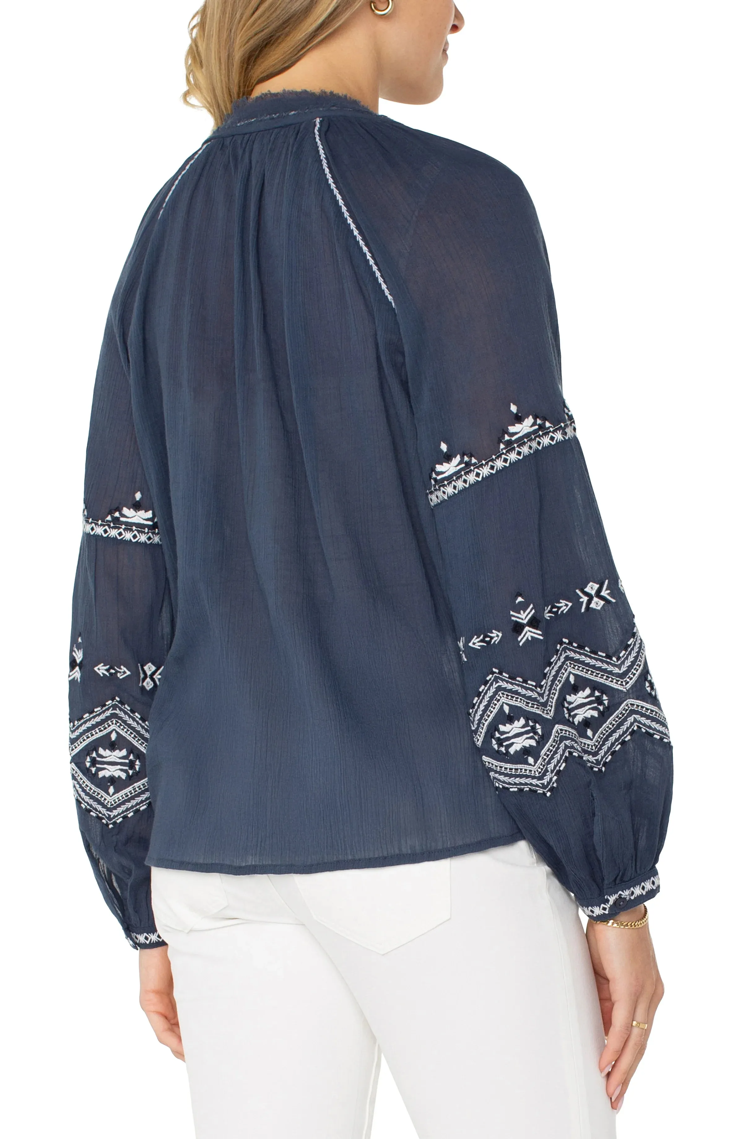 Embroidered Raglan Woven Blouse | Liverpool