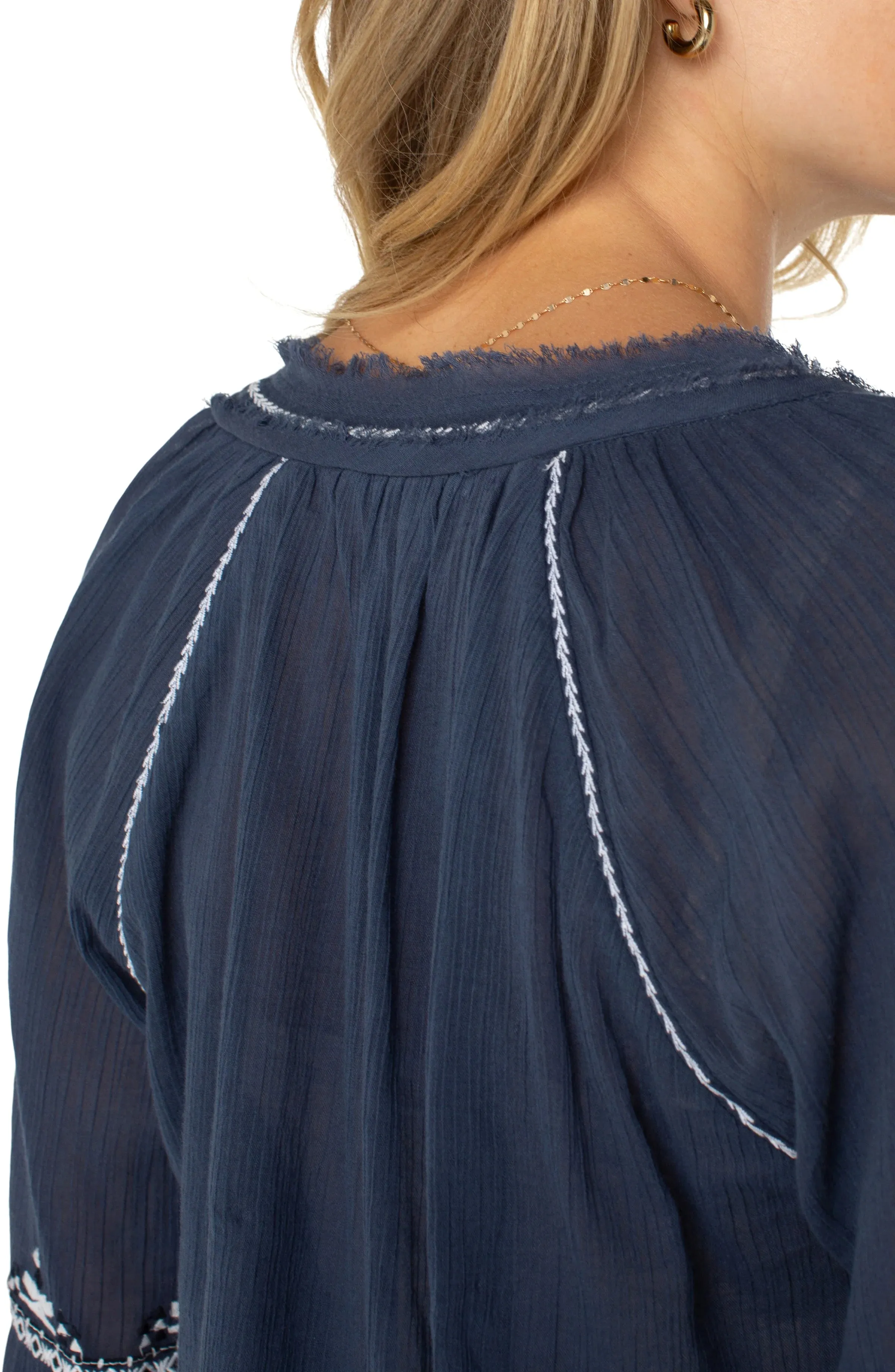 Embroidered Raglan Woven Blouse | Liverpool