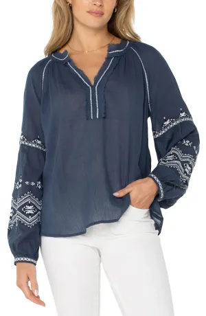 Embroidered Raglan Woven Blouse | Liverpool