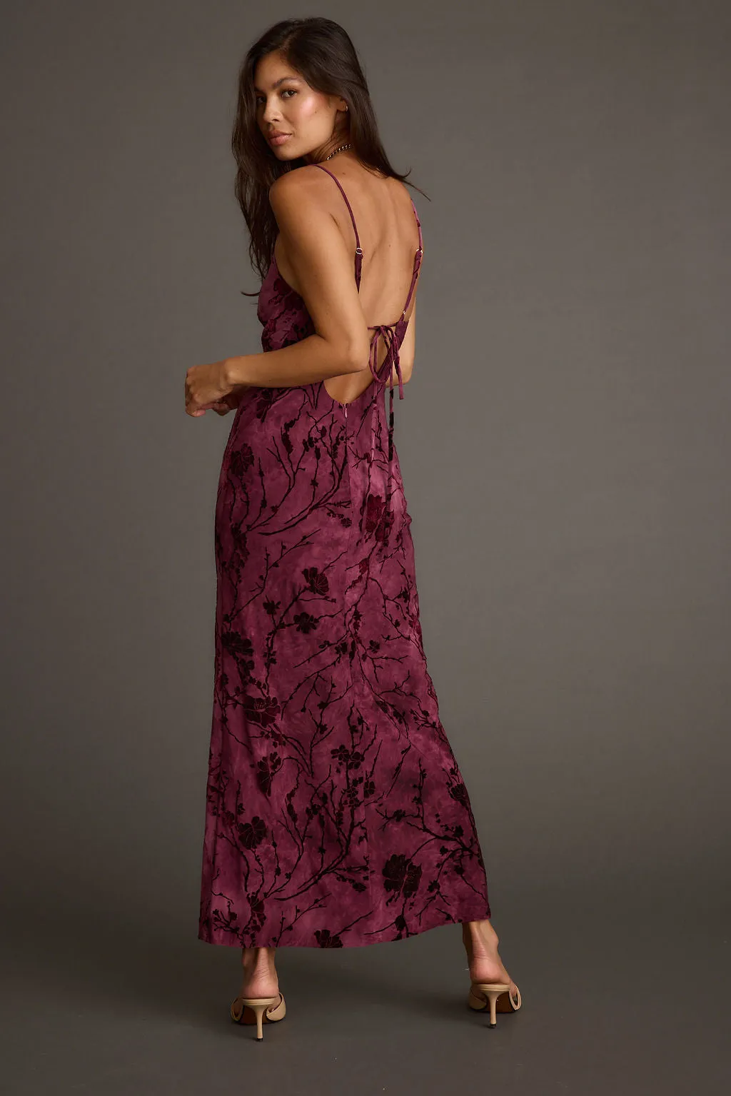 Evolution Bordeaux Burnout Maxi Dress