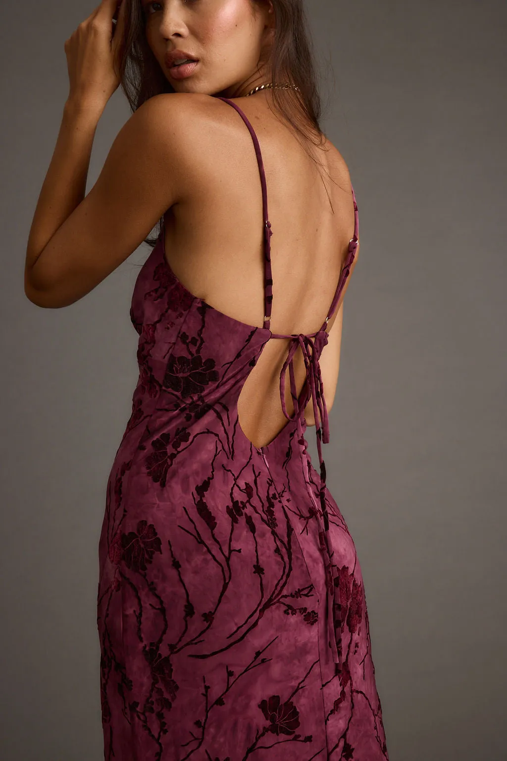 Evolution Bordeaux Burnout Maxi Dress