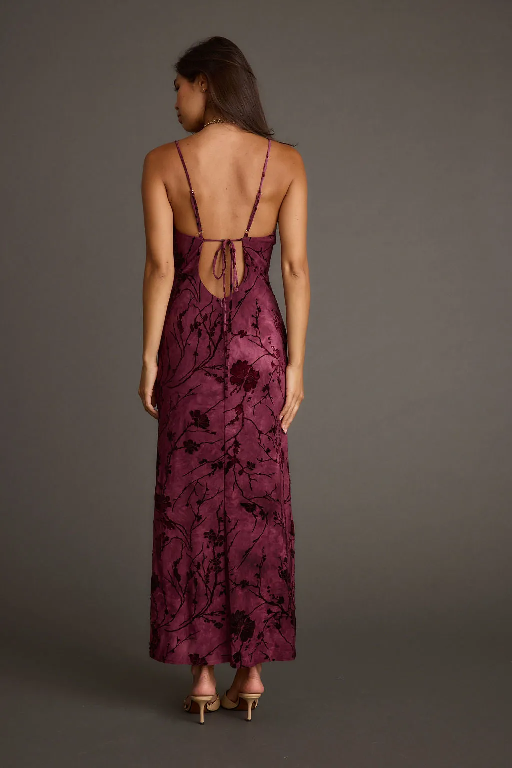 Evolution Bordeaux Burnout Maxi Dress