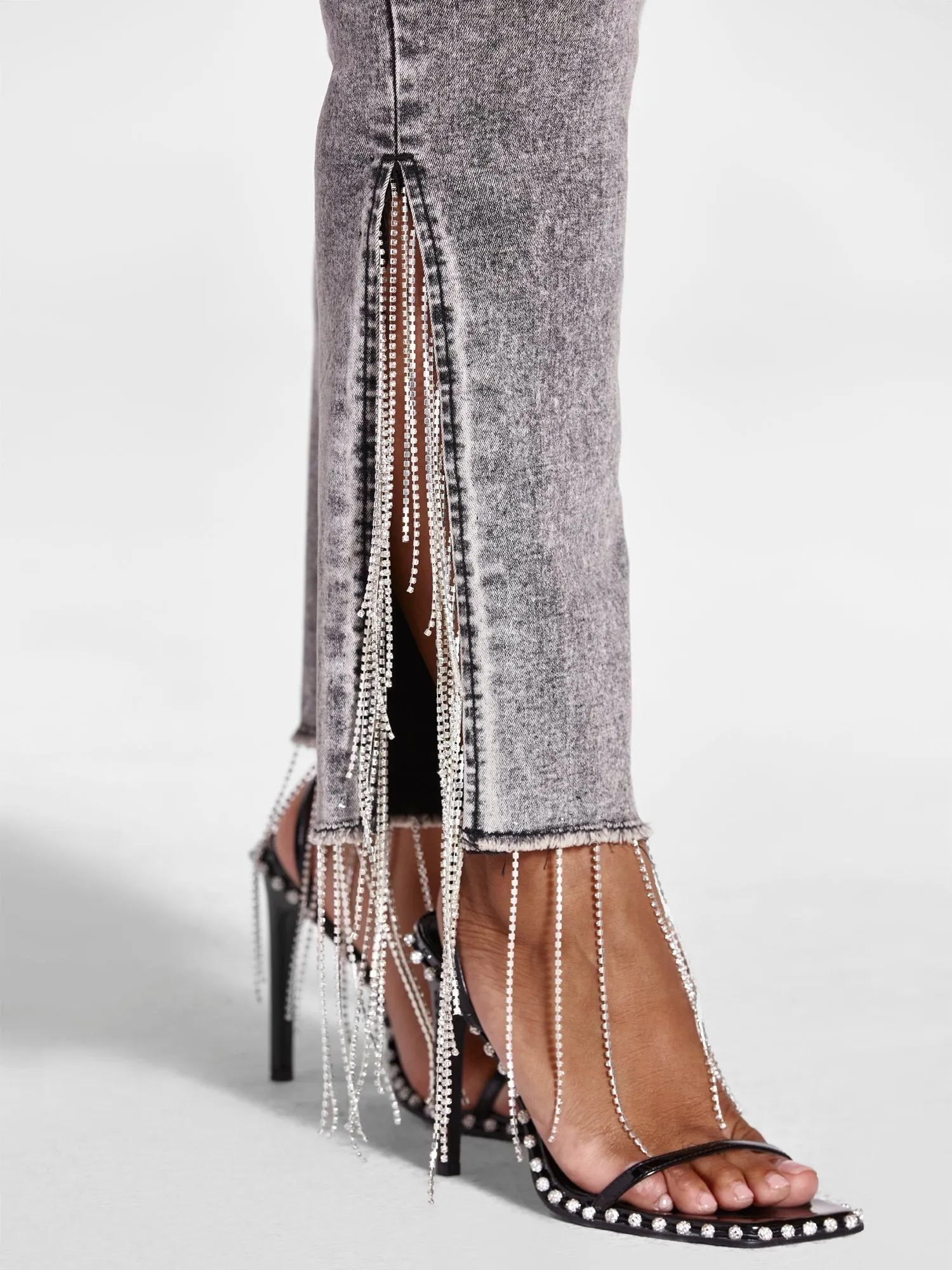 Fashion To Figure - High Rise Rhinestone Fringe Detail Straight Leg Jeans