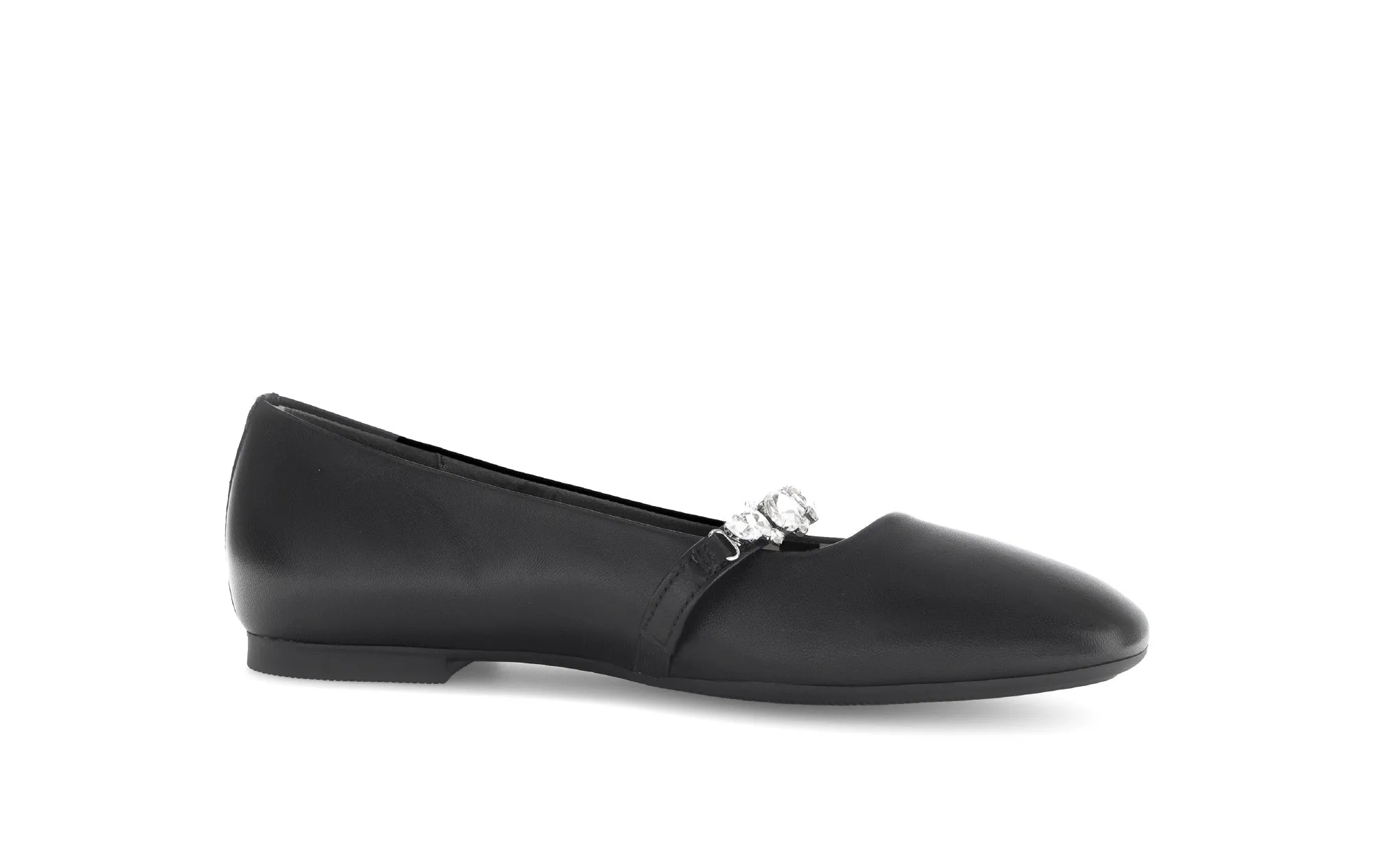 GABOR Black Leather ballet flat with diamante strap 14127