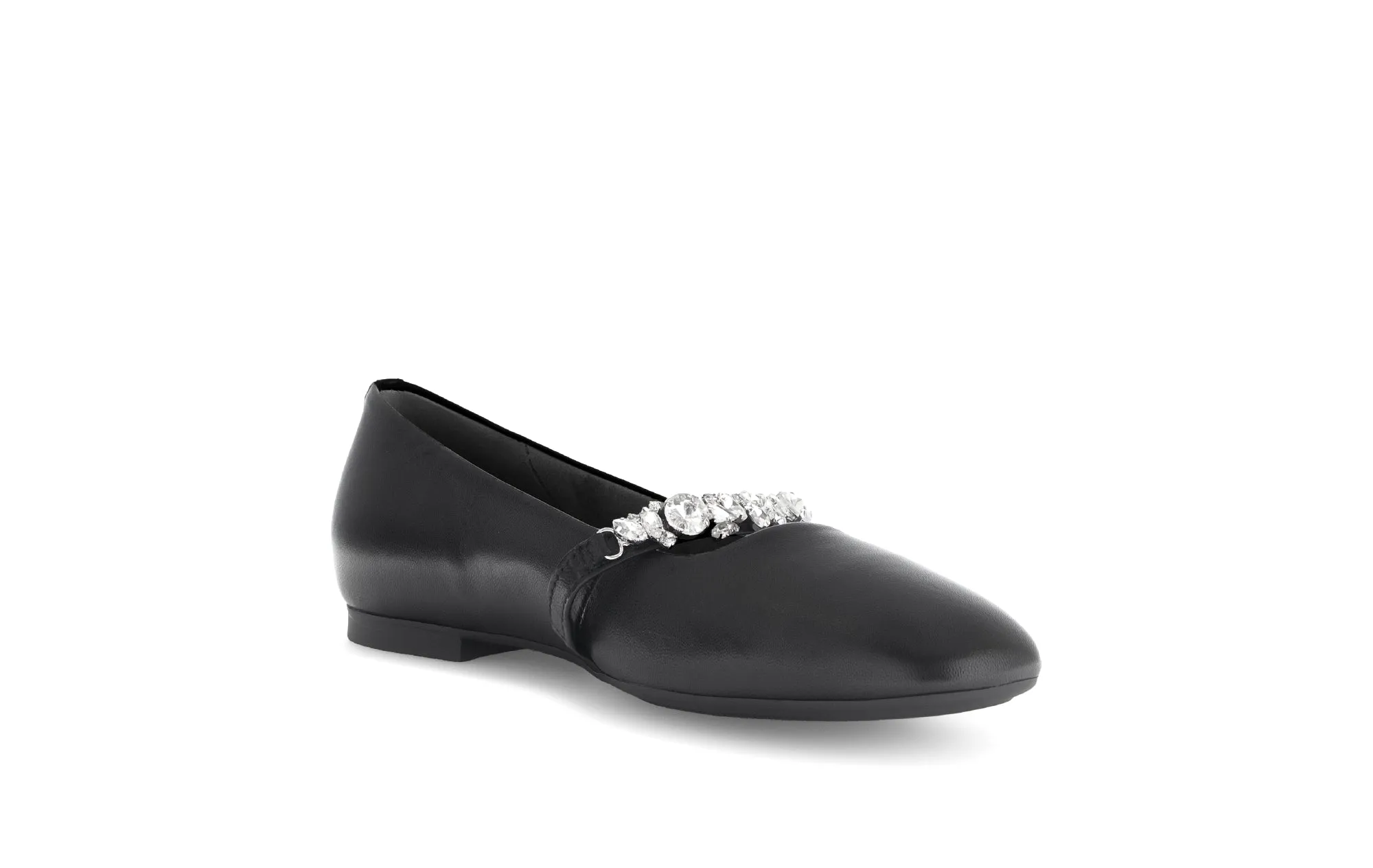 GABOR Black Leather ballet flat with diamante strap 14127