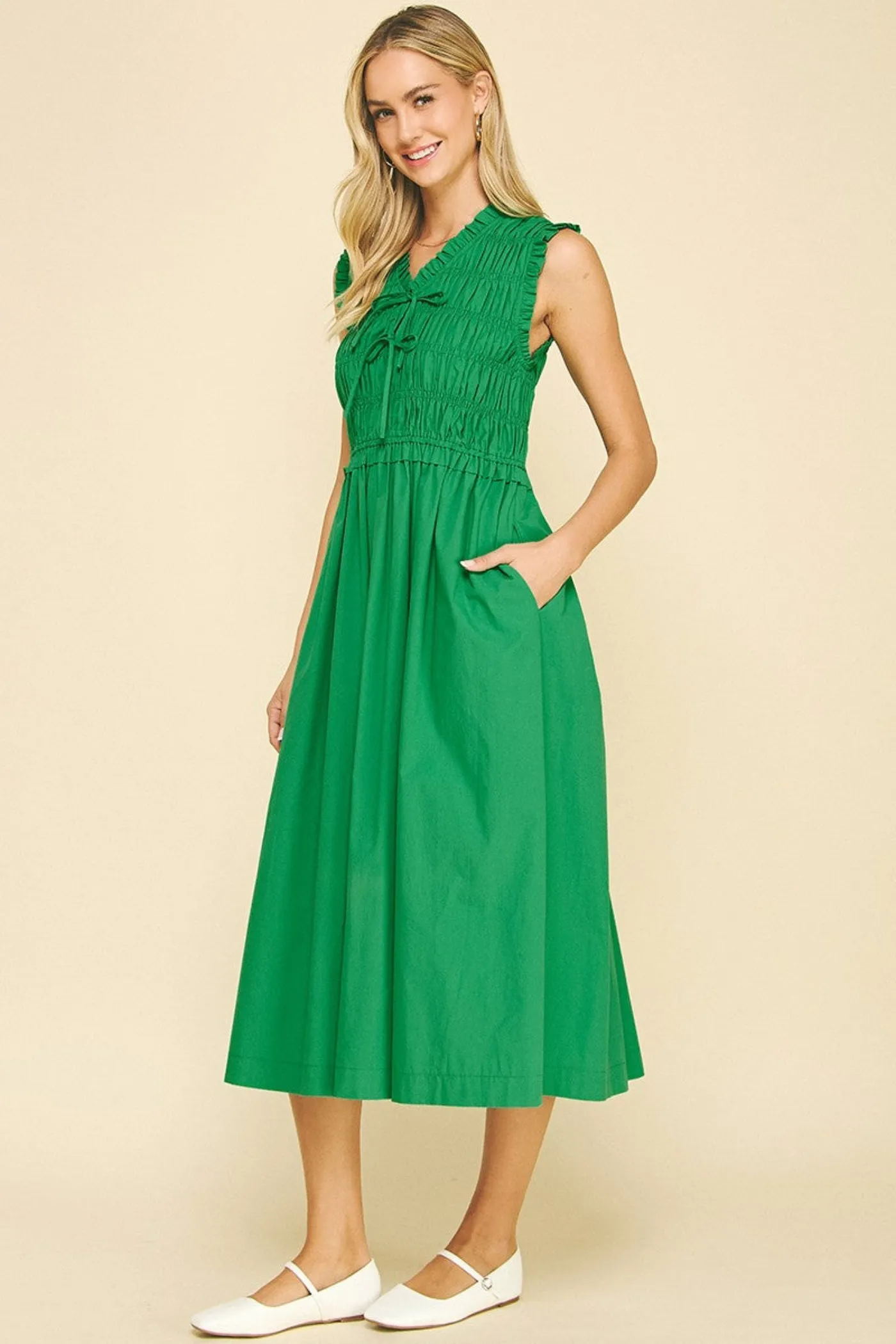 GRACE SMOCKED MIDI DRESS