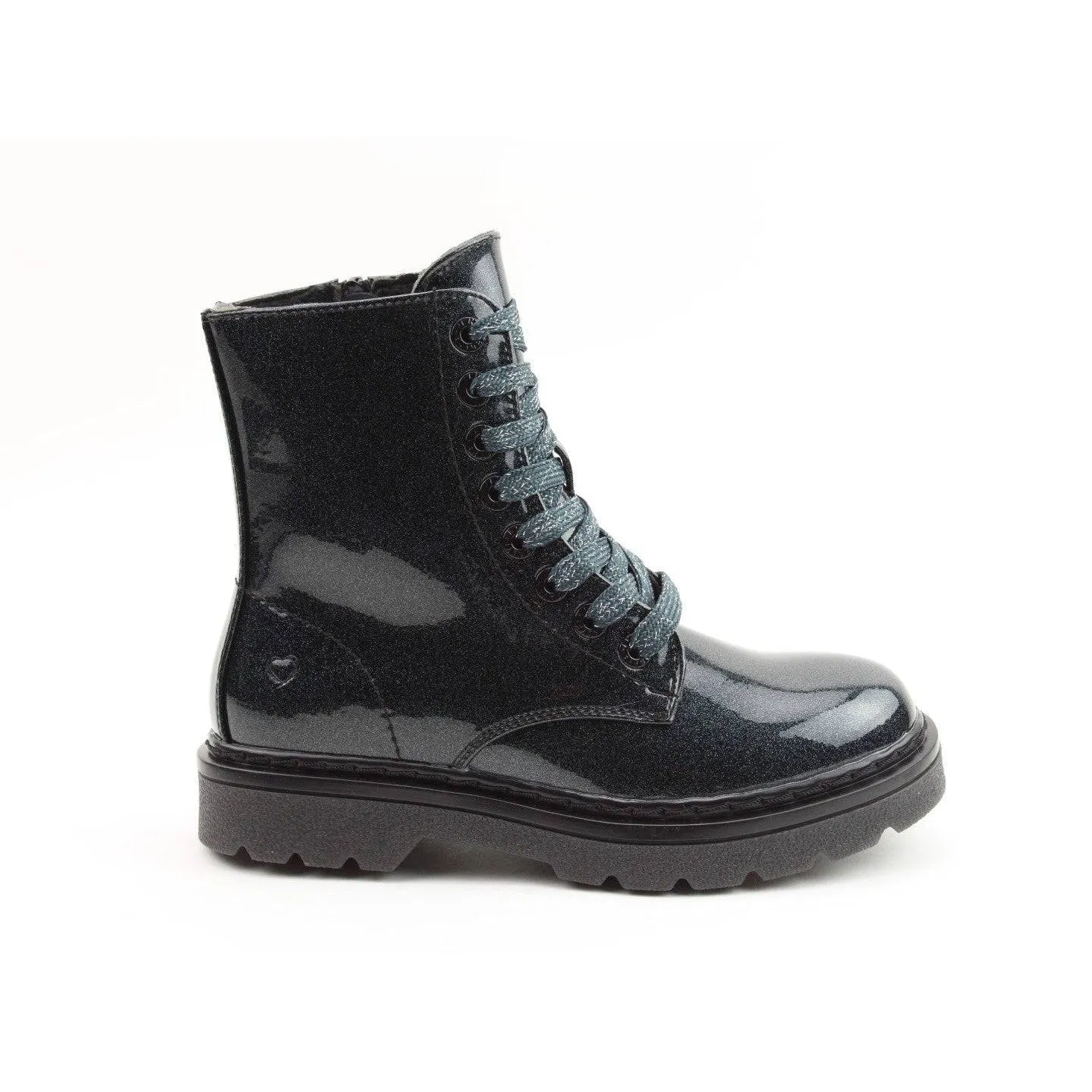 Heavenly Feet Justina 2 Glitter Ladies Black Glitter Vegan Zip & Lace Ankle Boots