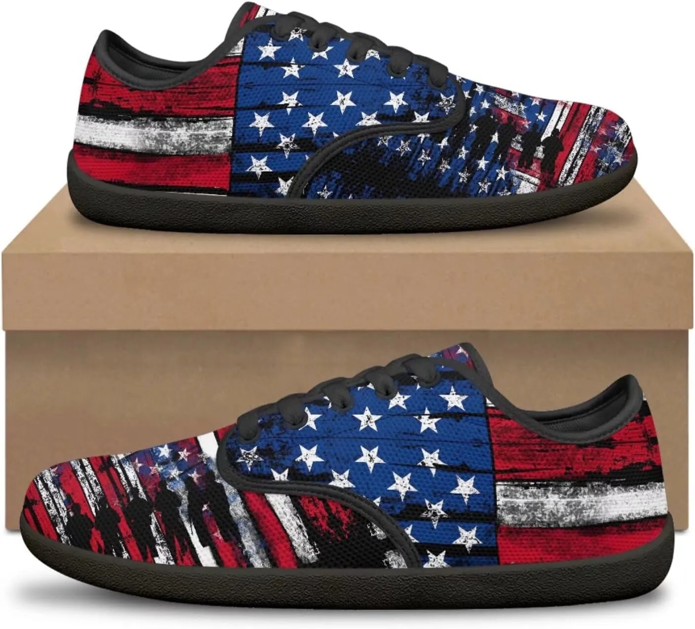 Jeiento American Flag Hike Barefoot Shoes with Wide Toe Box for Men Patriots, Non-Slip