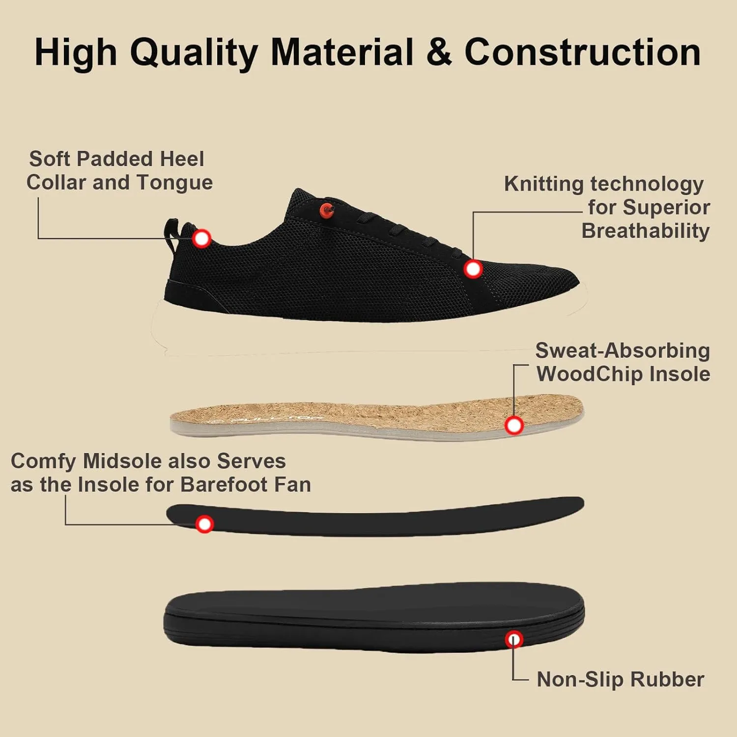Men's Barefoot Wide Toe Box Shoes - Minimalist Barefoot Shoes with Zero Drop Sole Extra Wide Slip on Walking Shoes for Men