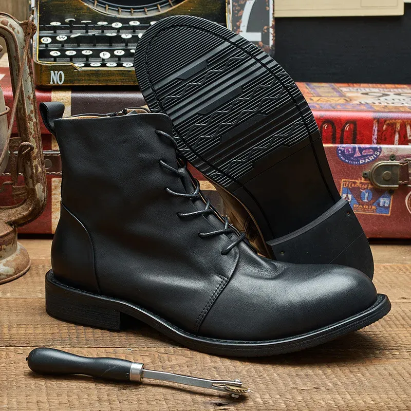 Men's Casual Vegan Leather Boots with Zipper and Lace Up | Perfect for All Seasons