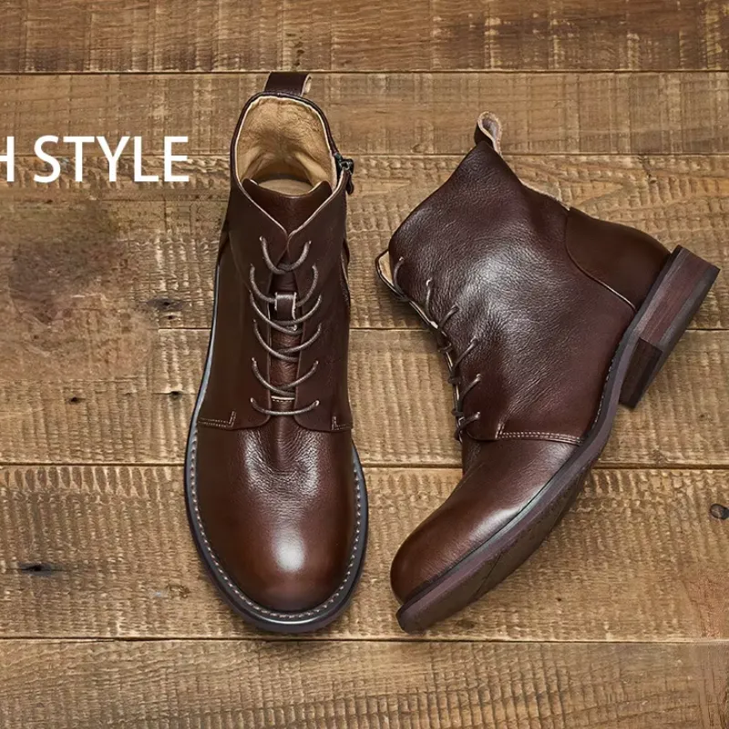Men's Casual Vegan Leather Boots with Zipper and Lace Up | Perfect for All Seasons