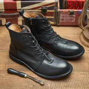 Men's Casual Vegan Leather Boots with Zipper and Lace Up | Perfect for All Seasons