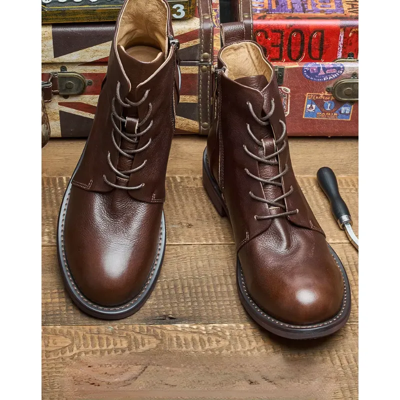 Men's Casual Vegan Leather Boots with Zipper and Lace Up | Perfect for All Seasons