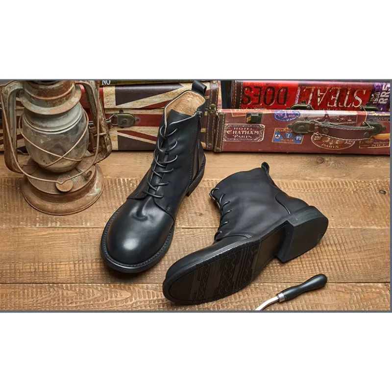 Men's Casual Vegan Leather Boots with Zipper and Lace Up | Perfect for All Seasons