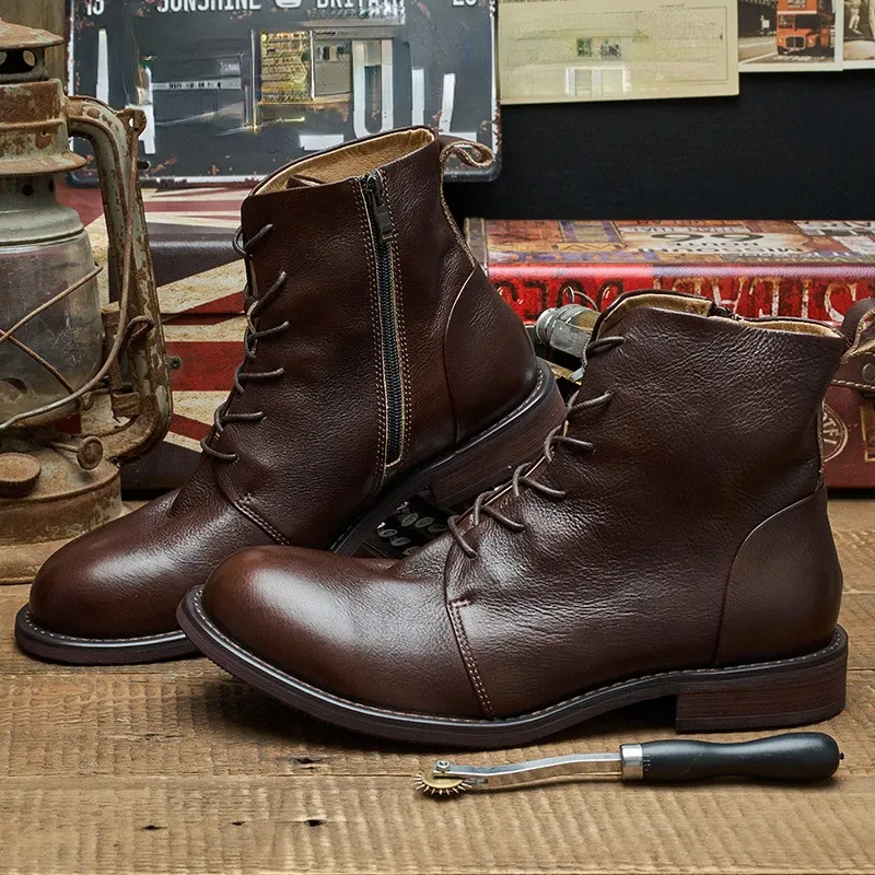 Men's Casual Vegan Leather Boots with Zipper and Lace Up | Perfect for All Seasons