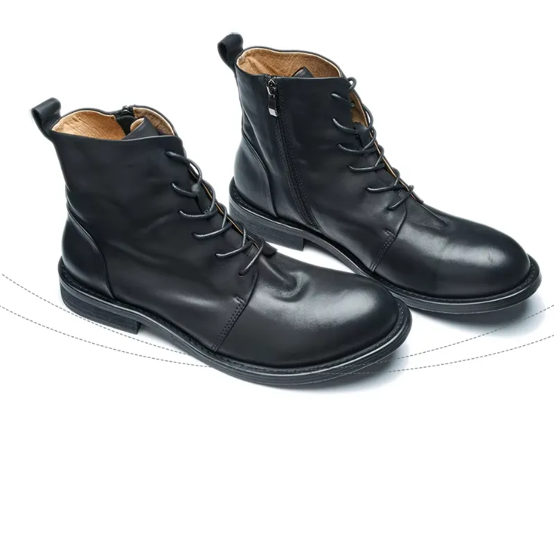 Men's Casual Vegan Leather Boots with Zipper and Lace Up | Perfect for All Seasons