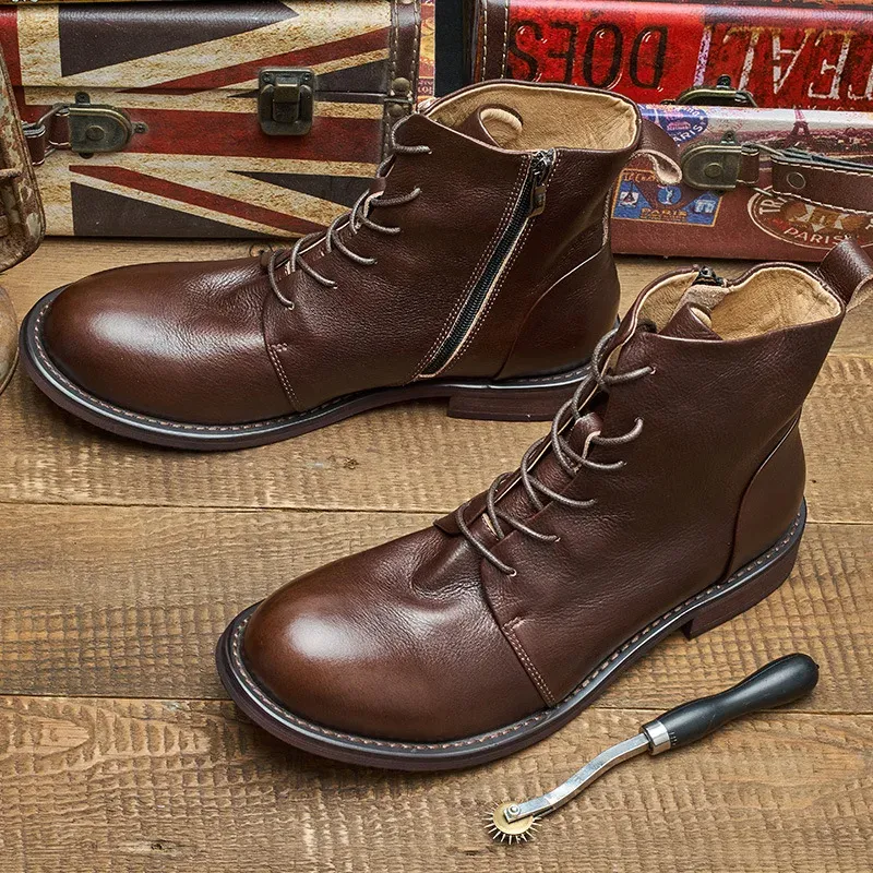 Men's Casual Vegan Leather Boots with Zipper and Lace Up | Perfect for All Seasons