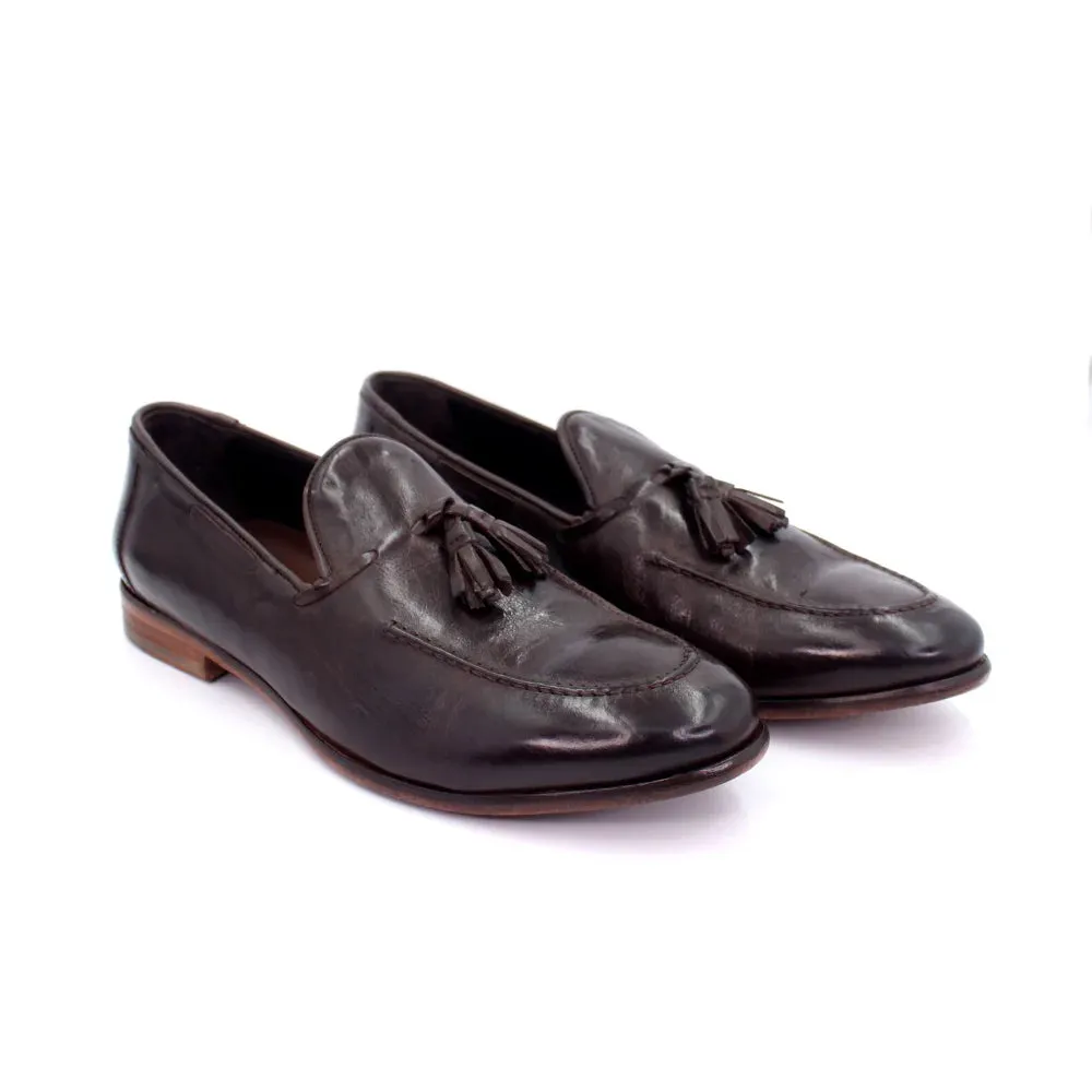 Men's Leather Moccasin in Calf Leather Testa di Moro Dark Brown (JPU266/1)