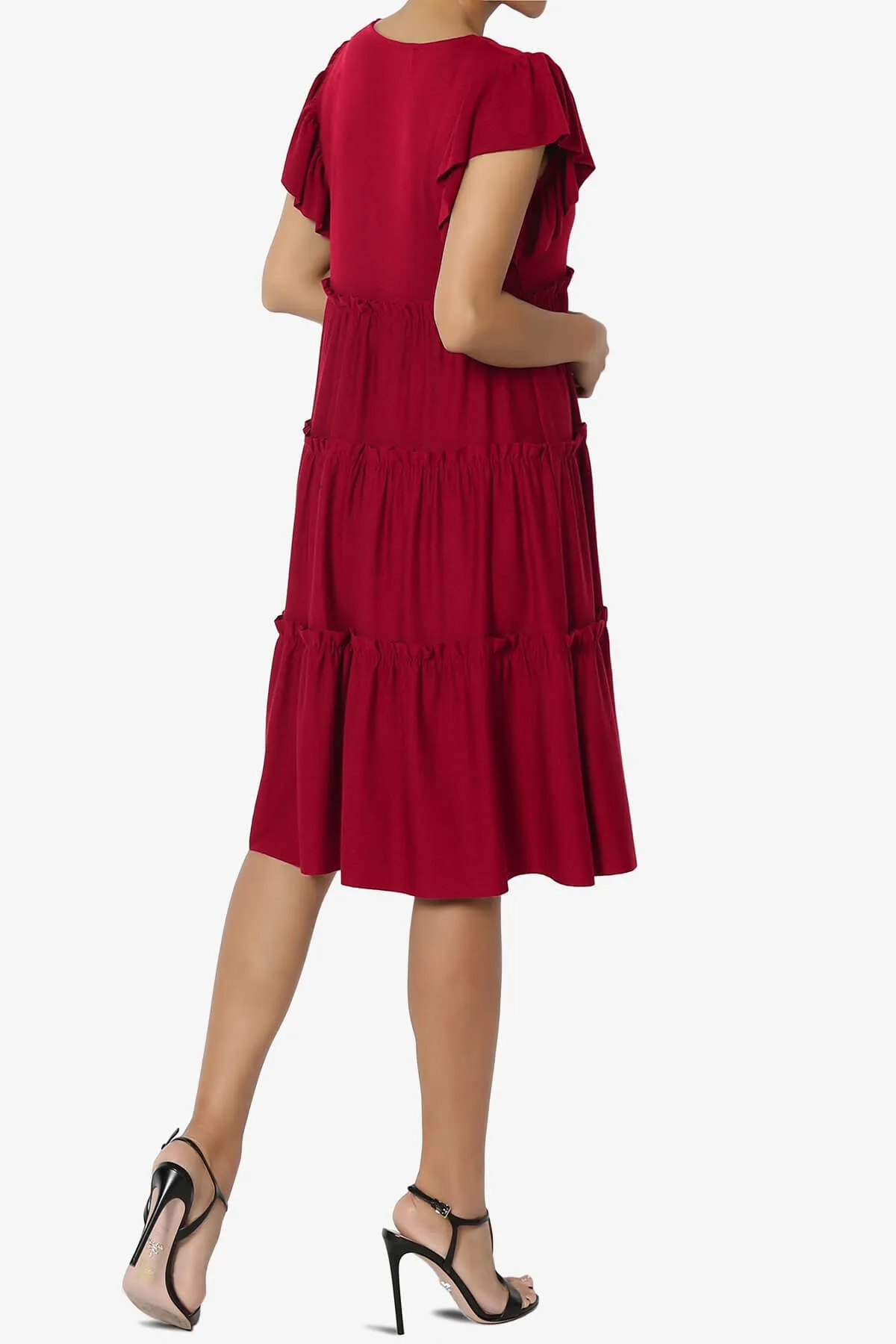 Minka Flutter Sleeve Tiered Ruffle Dress
