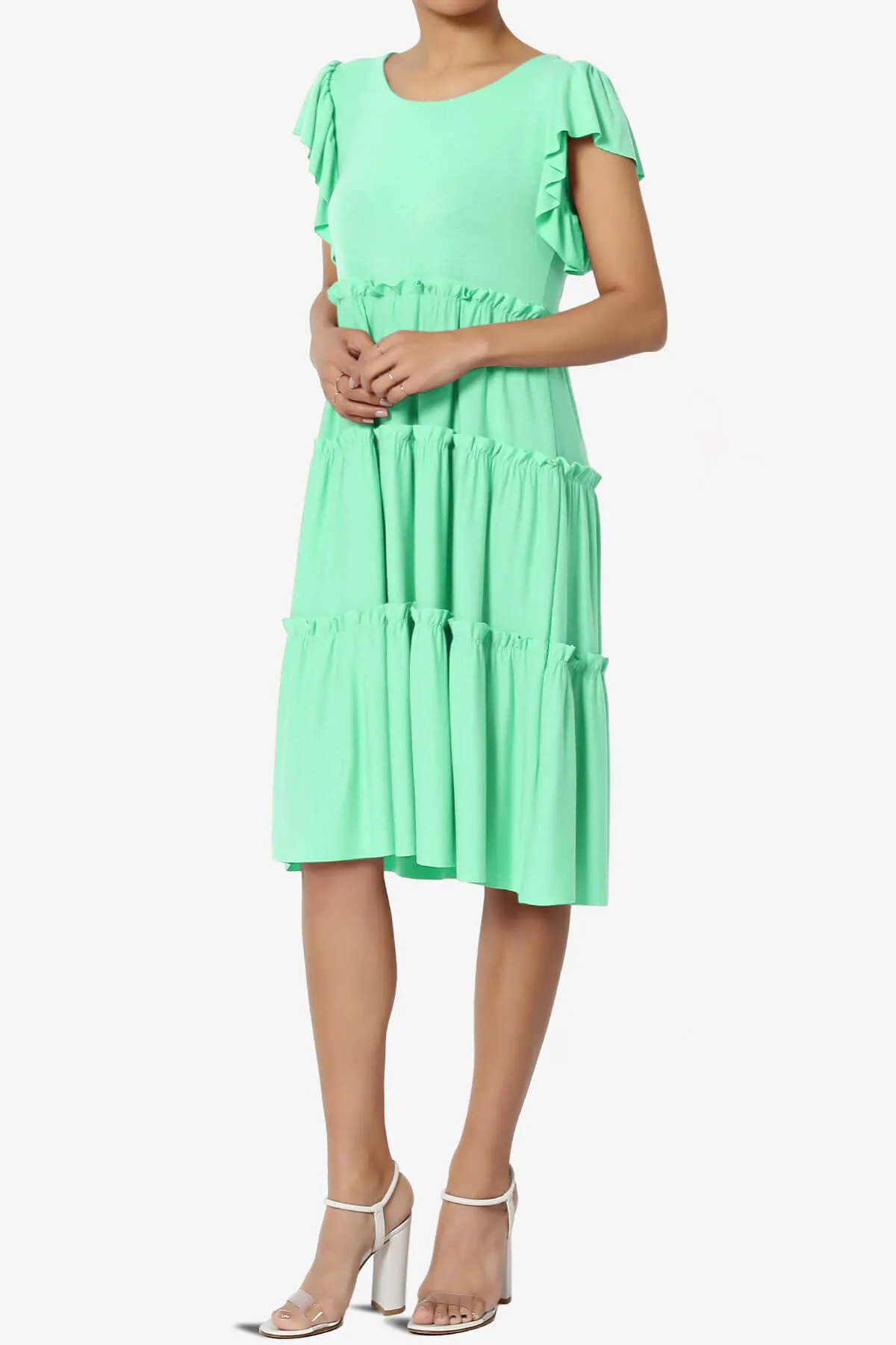 Minka Flutter Sleeve Tiered Ruffle Dress