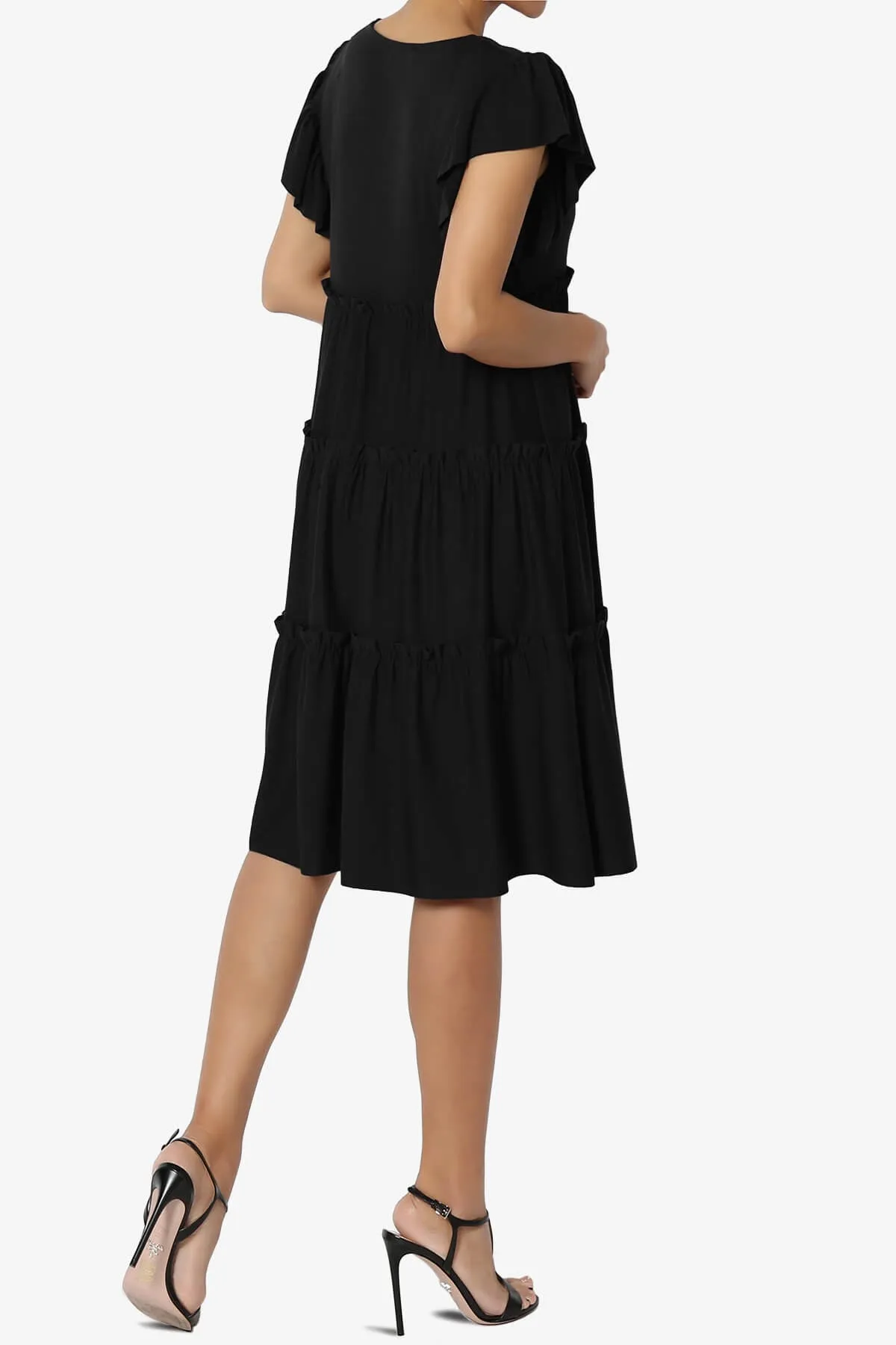 Minka Flutter Sleeve Tiered Ruffle Dress