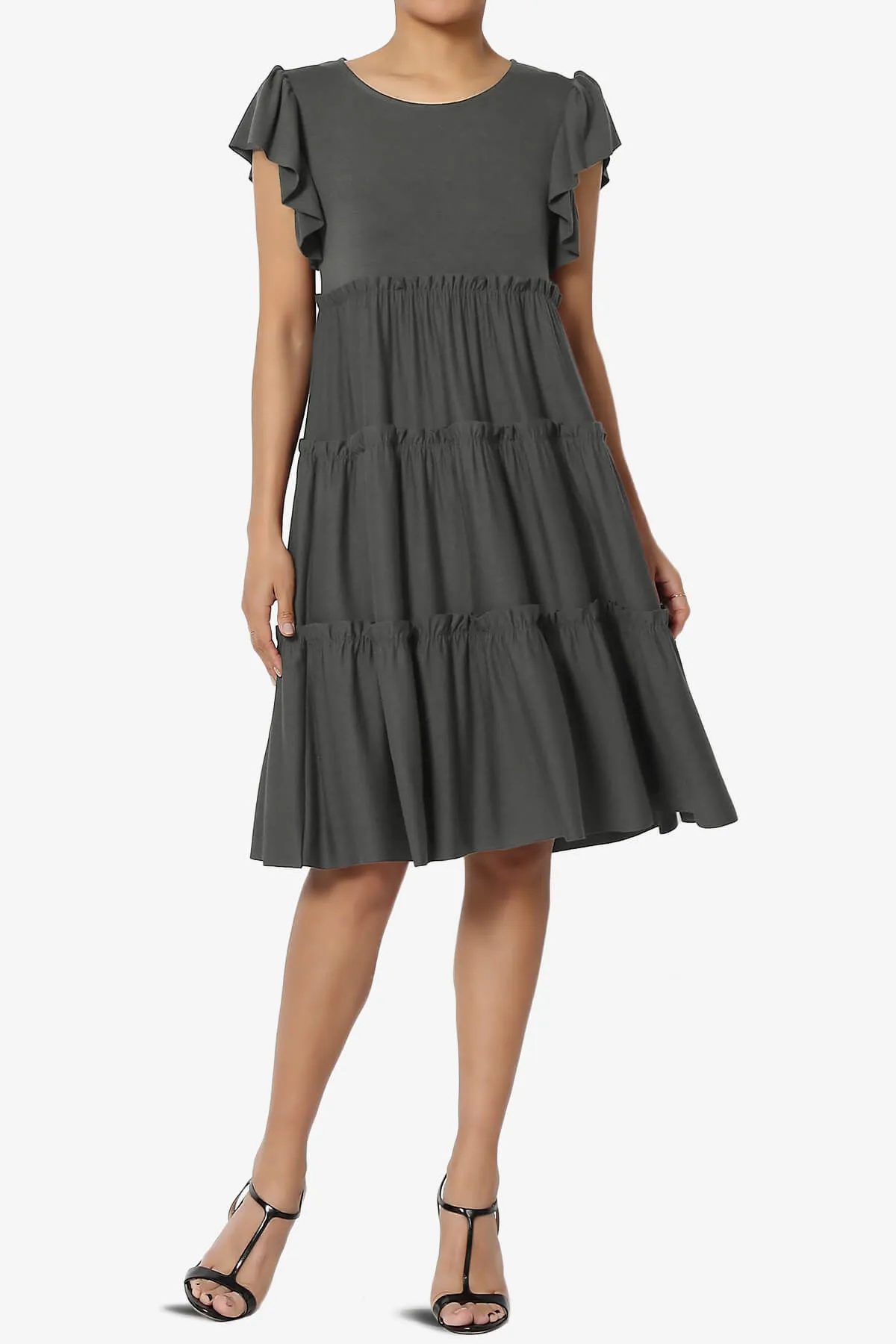 Minka Flutter Sleeve Tiered Ruffle Dress