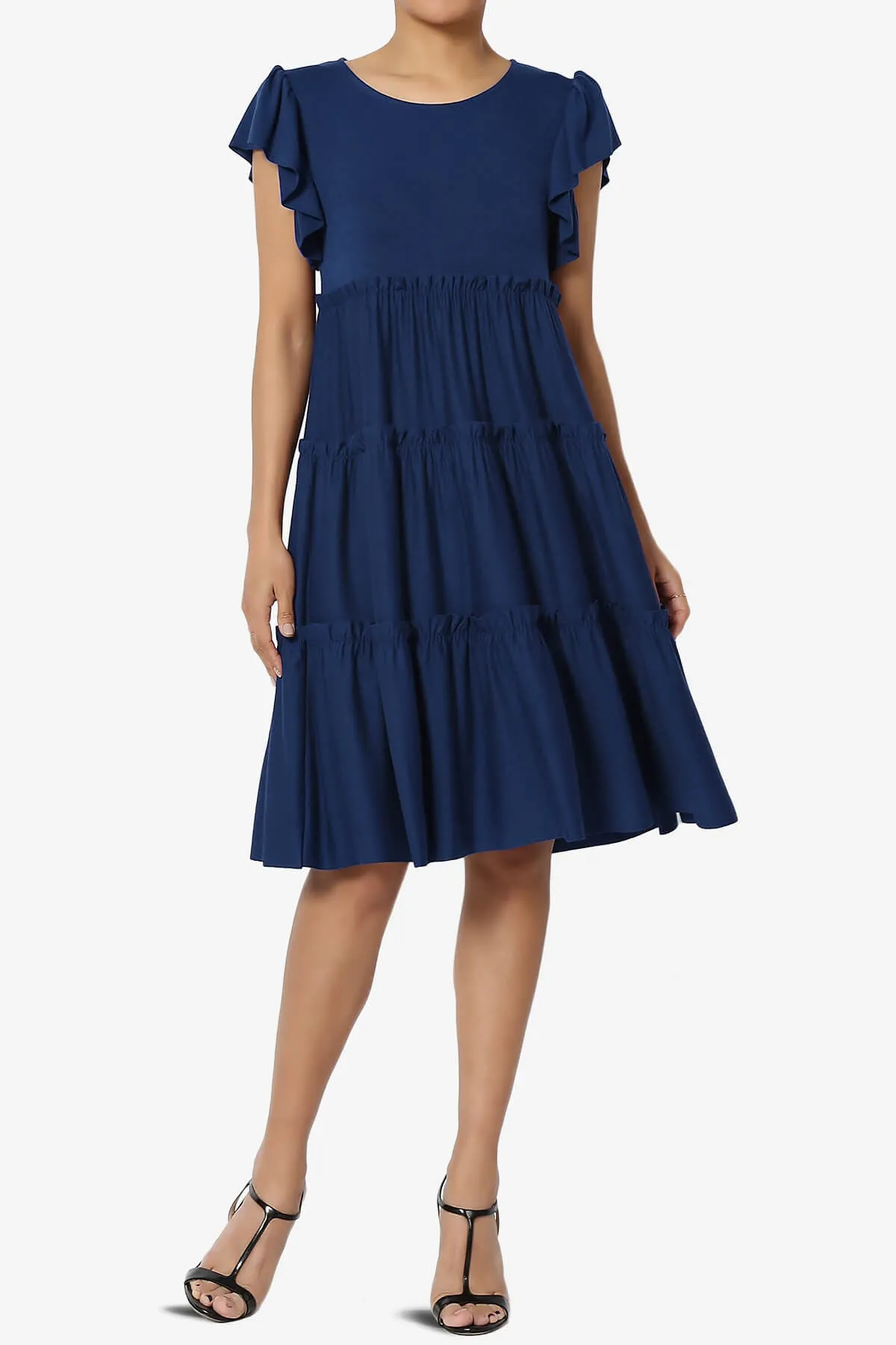 Minka Flutter Sleeve Tiered Ruffle Dress