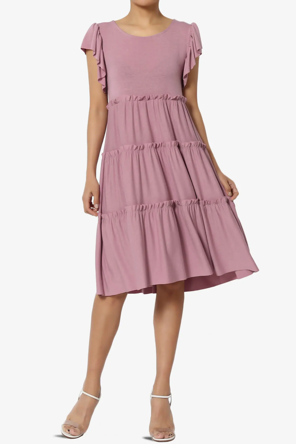 Minka Flutter Sleeve Tiered Ruffle Dress