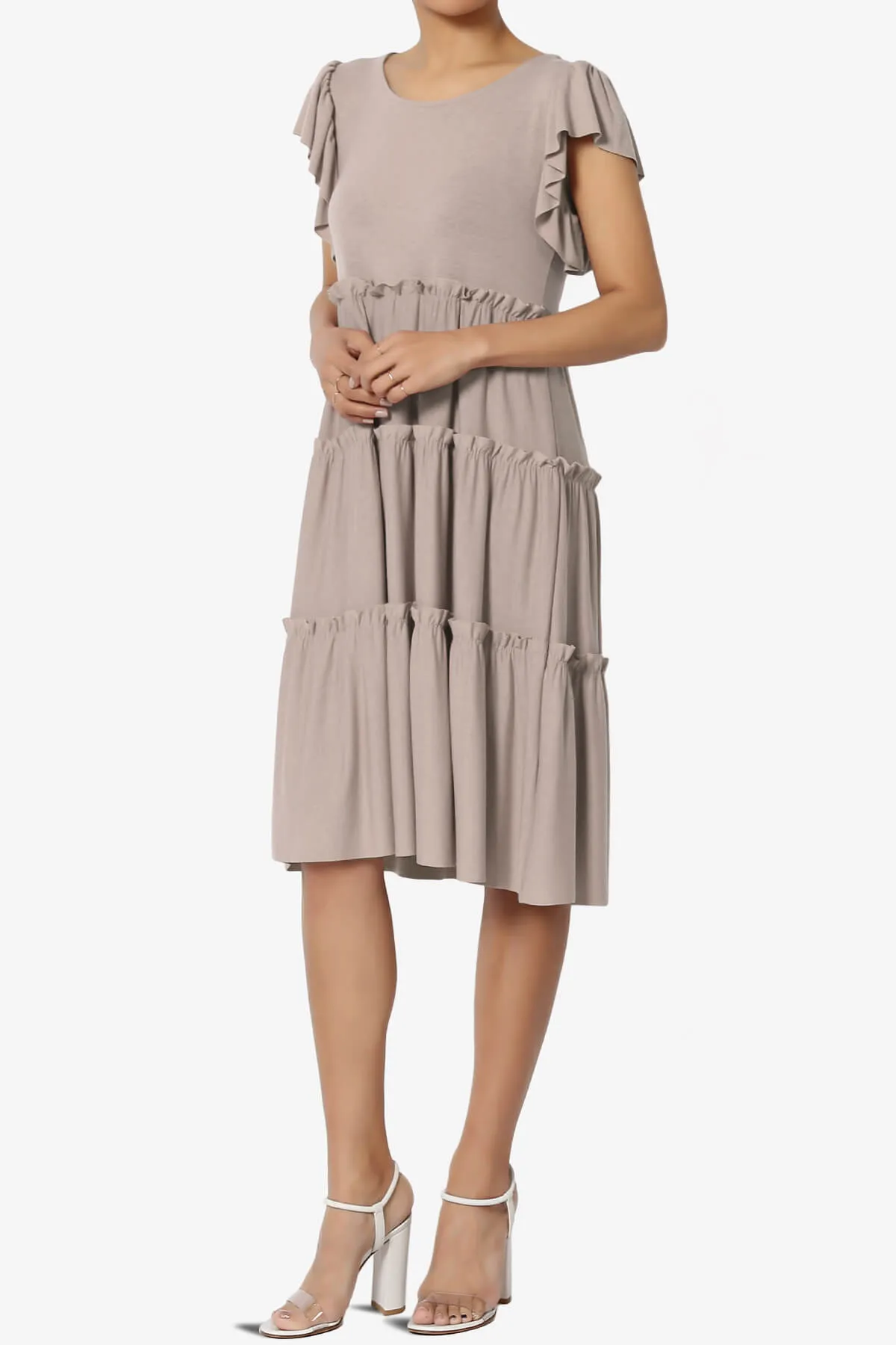 Minka Flutter Sleeve Tiered Ruffle Dress