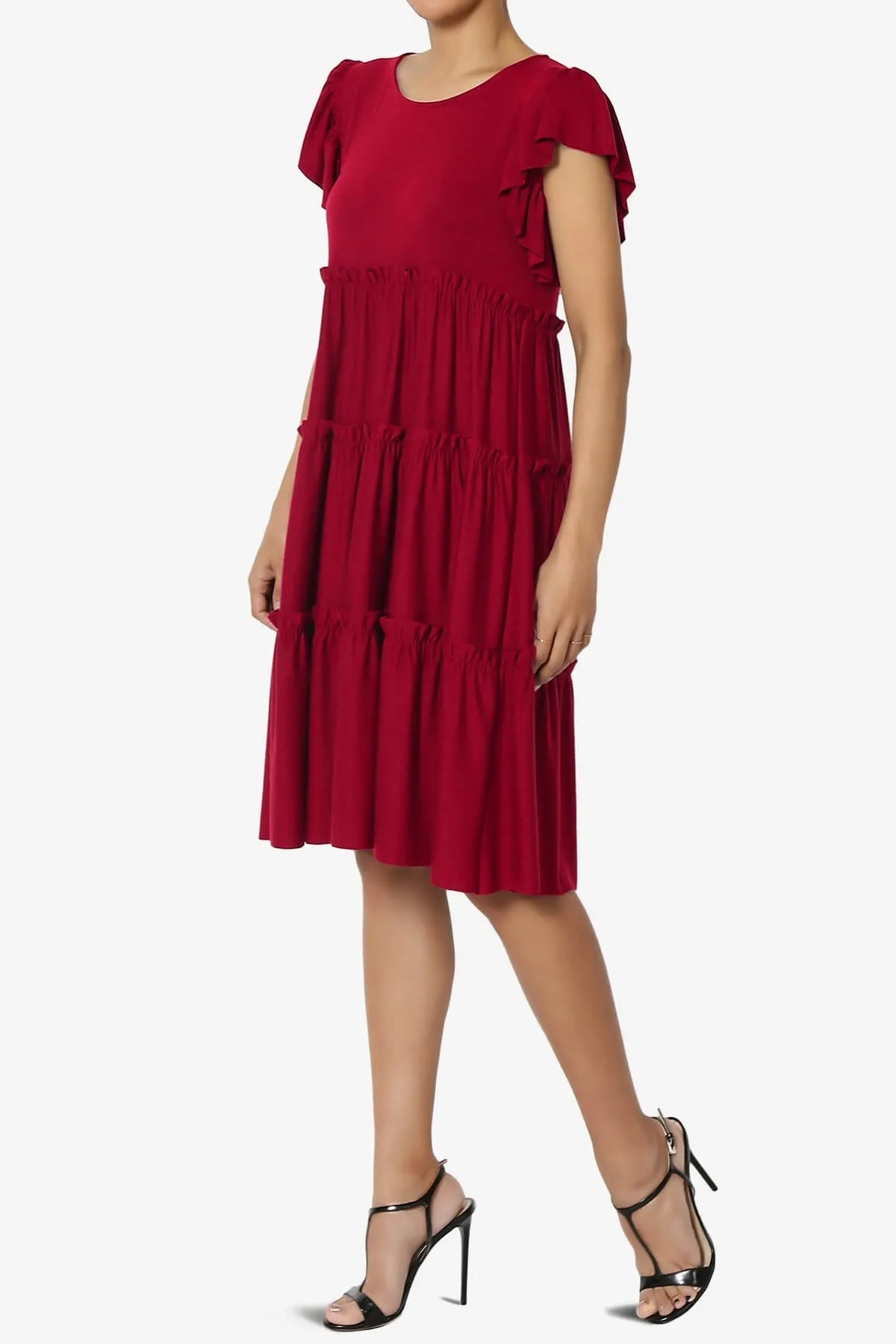 Minka Flutter Sleeve Tiered Ruffle Dress