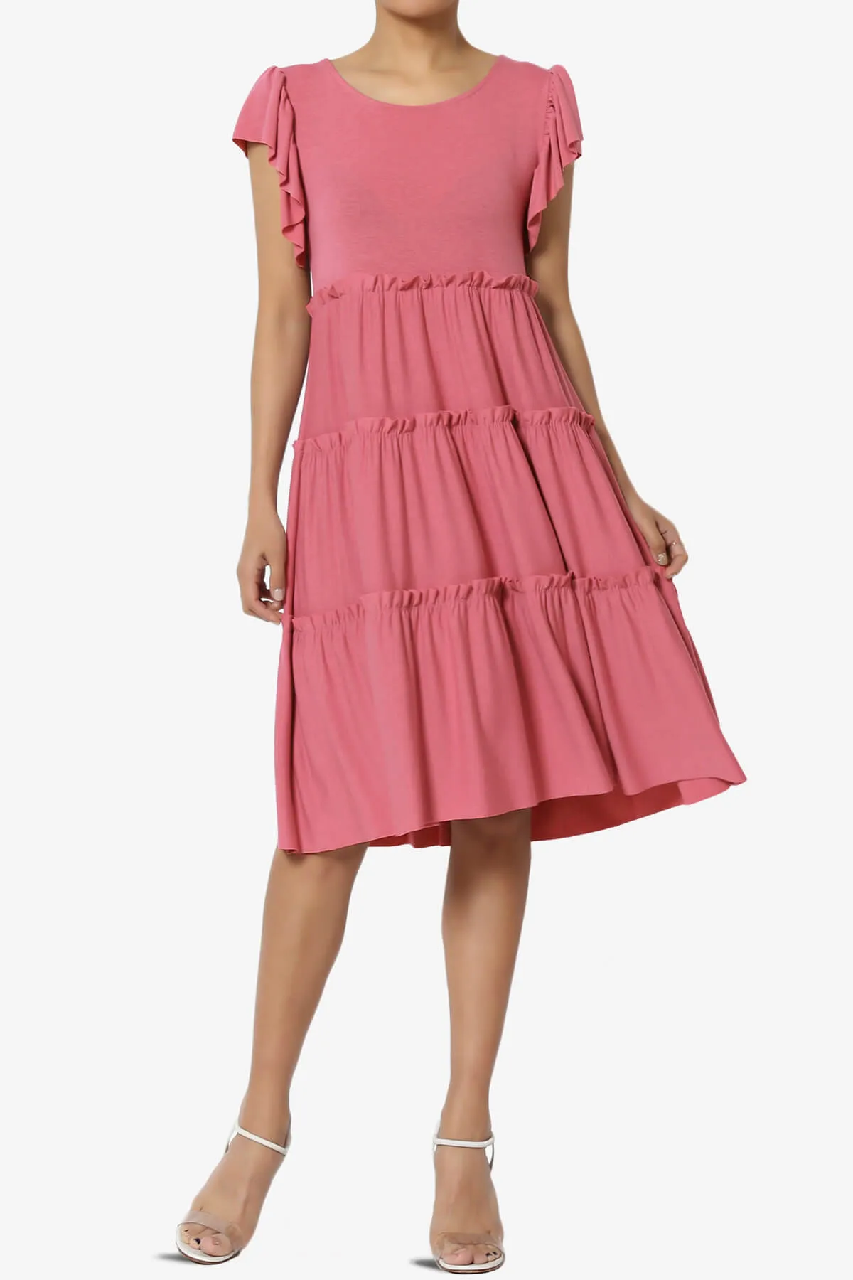Minka Flutter Sleeve Tiered Ruffle Dress