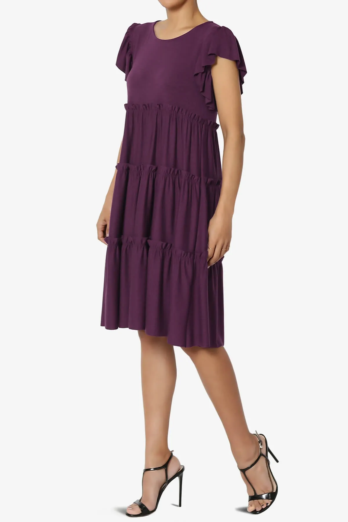 Minka Flutter Sleeve Tiered Ruffle Dress