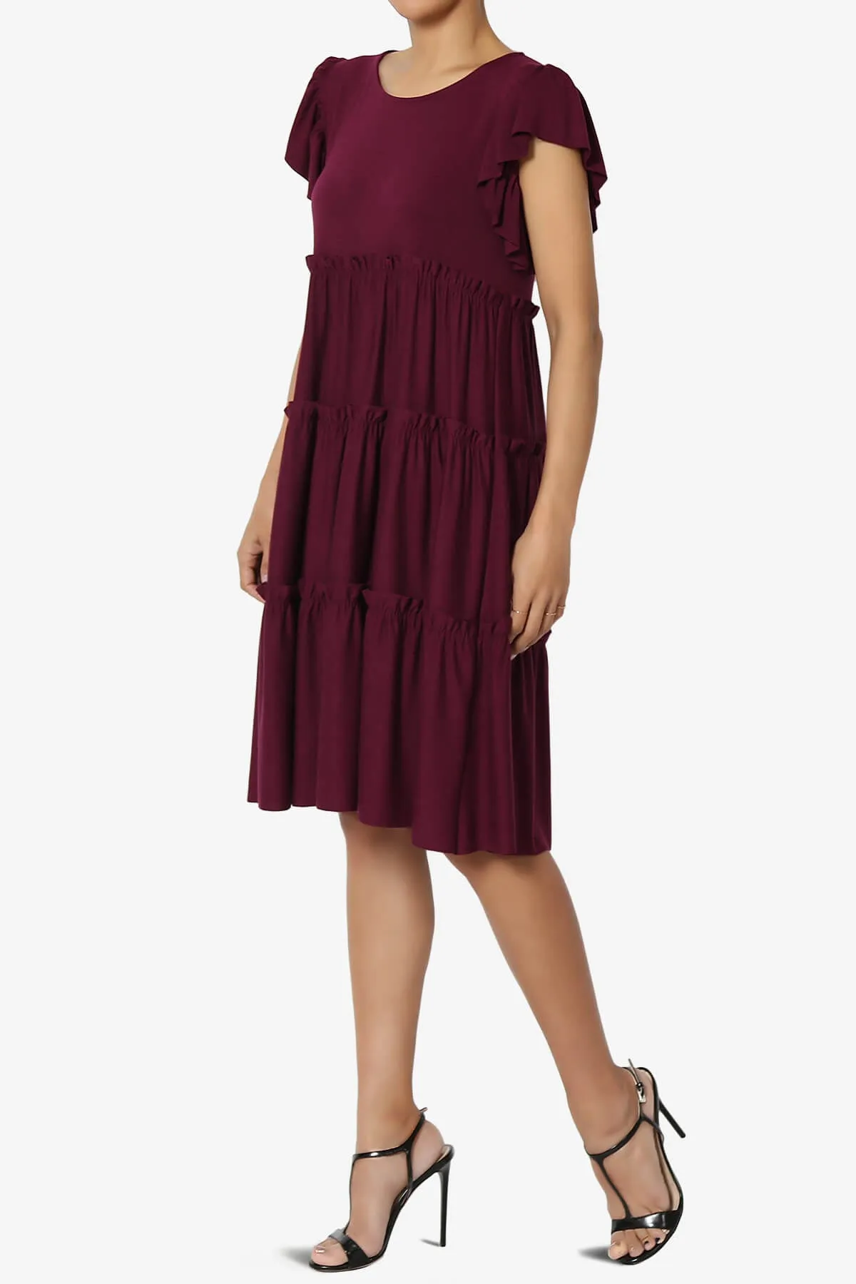 Minka Flutter Sleeve Tiered Ruffle Dress