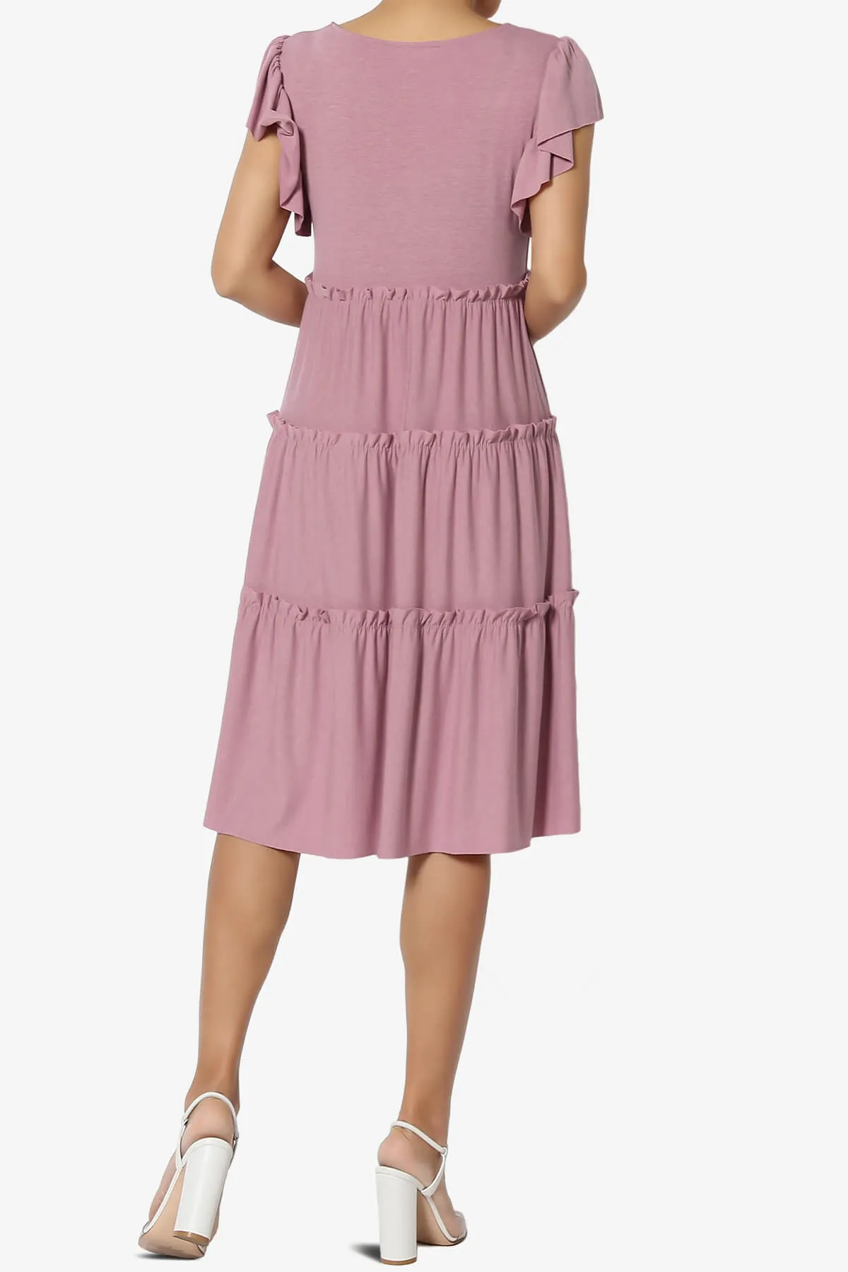Minka Flutter Sleeve Tiered Ruffle Dress