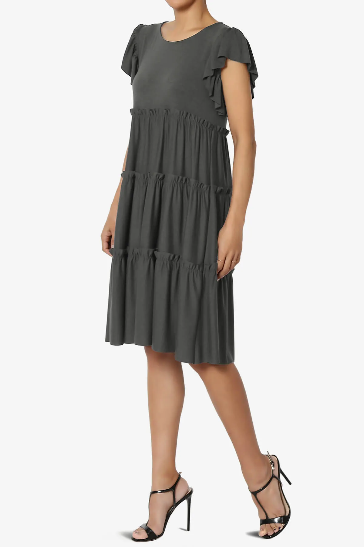 Minka Flutter Sleeve Tiered Ruffle Dress